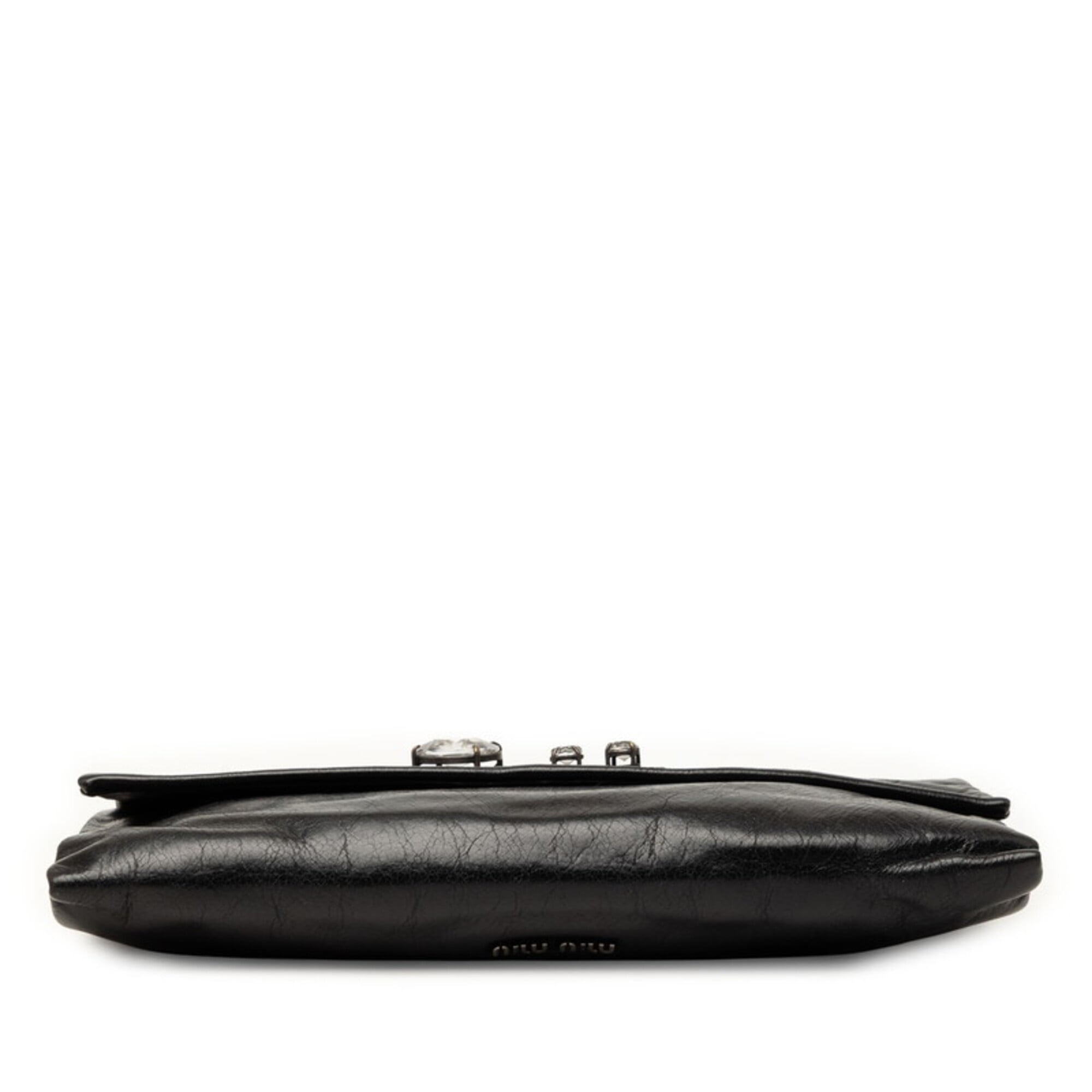 Miu Miu Black Leather Rhinestone Handbag Shoulder Bag (Pre-Owned)