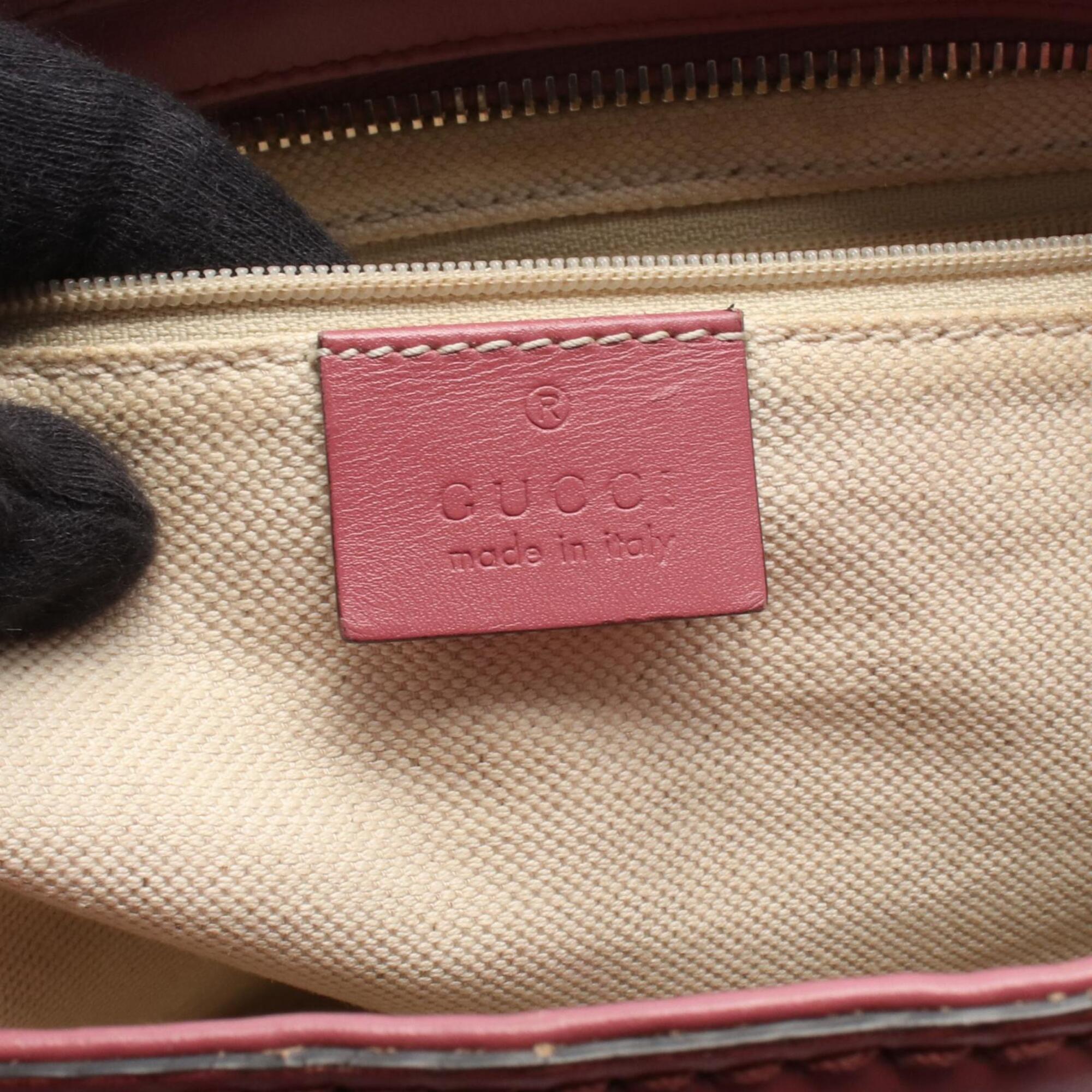 Gucci Beige Pink Canvas Leather Handbag Shoulder Bag (Pre-Owned)