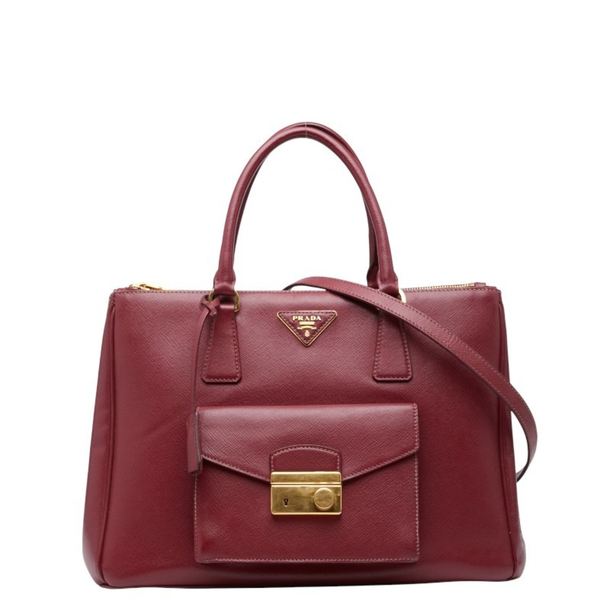 Prada Bordeaux Red Color Wine Leather Handbag Shoulder Bag (Pre-Owned)