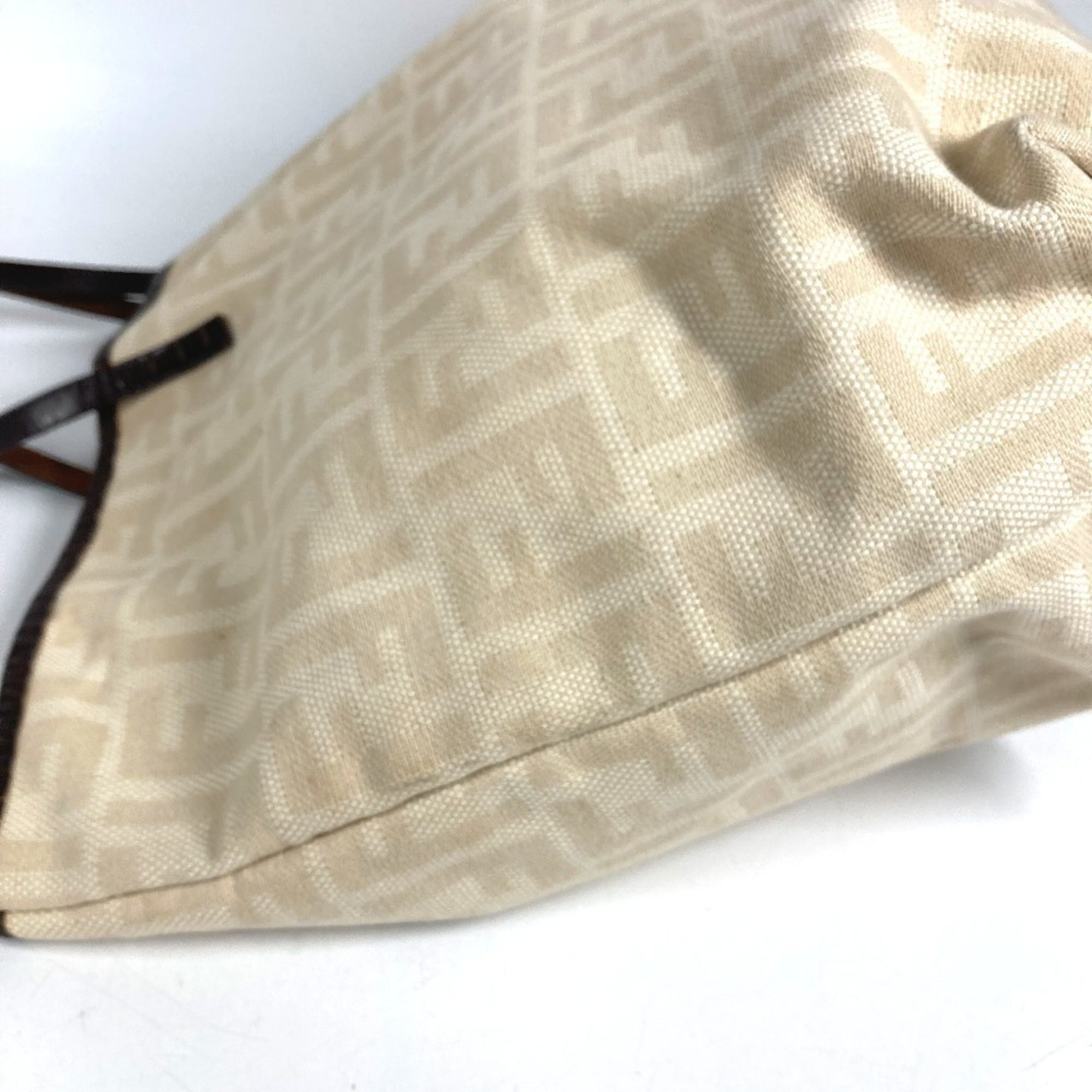Fendi Beige Brown Yellow Canvas Leather Shoulder Bag Tote Bag (Pre-Owned)