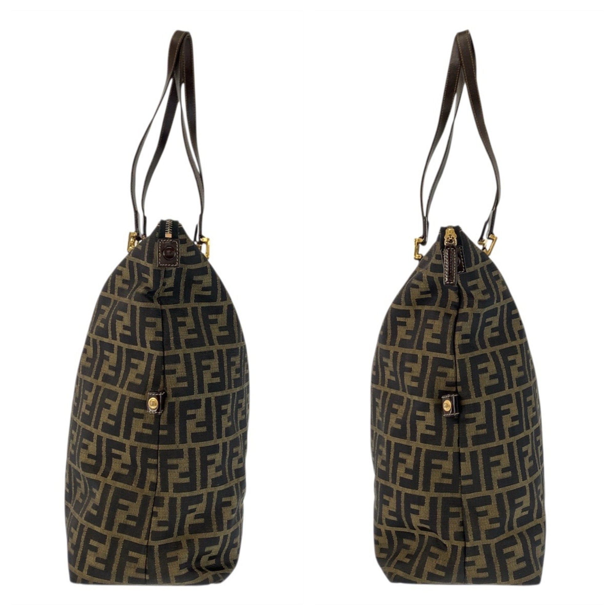 Fendi Anna Brown Canvas Leather Shoulder Bag Tote Bag (Pre-Owned)