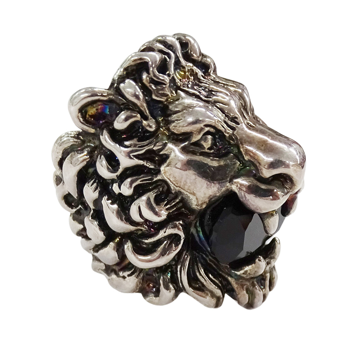 Gucci Silver Black Metal Band Ring (Pre-Owned)