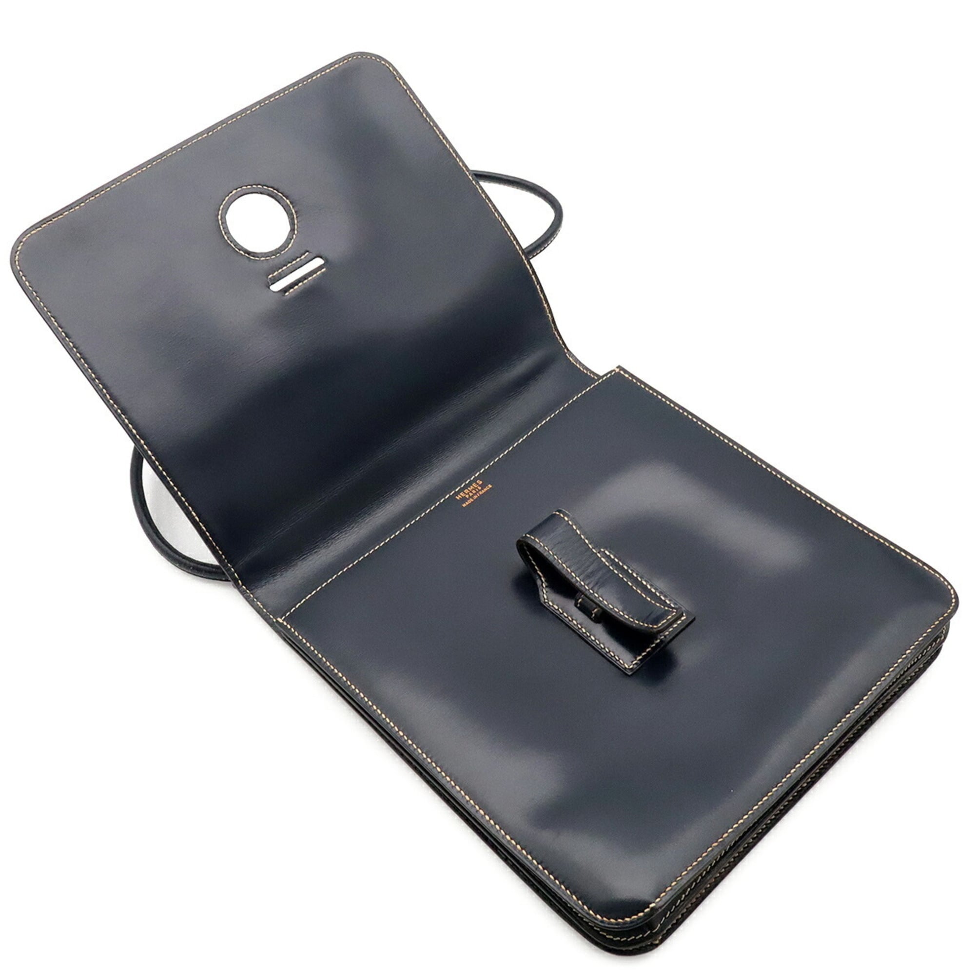 Hermes Navy Box Calf Leather Pochette Shoulder Bag (Pre-Owned)