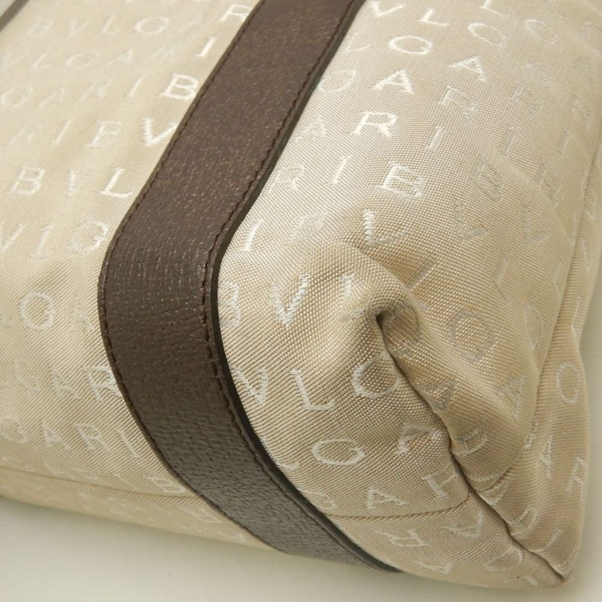 Bvlgari Logomania Beige Brown Canvas Leather Tote Bag (Pre-Owned)