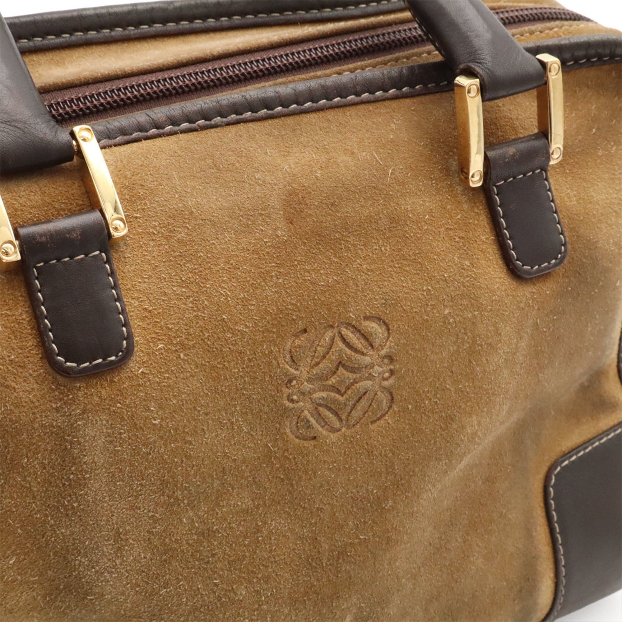 Loewe Amazona Beige Dark Brown Suede Leather Handbag (Pre-Owned)