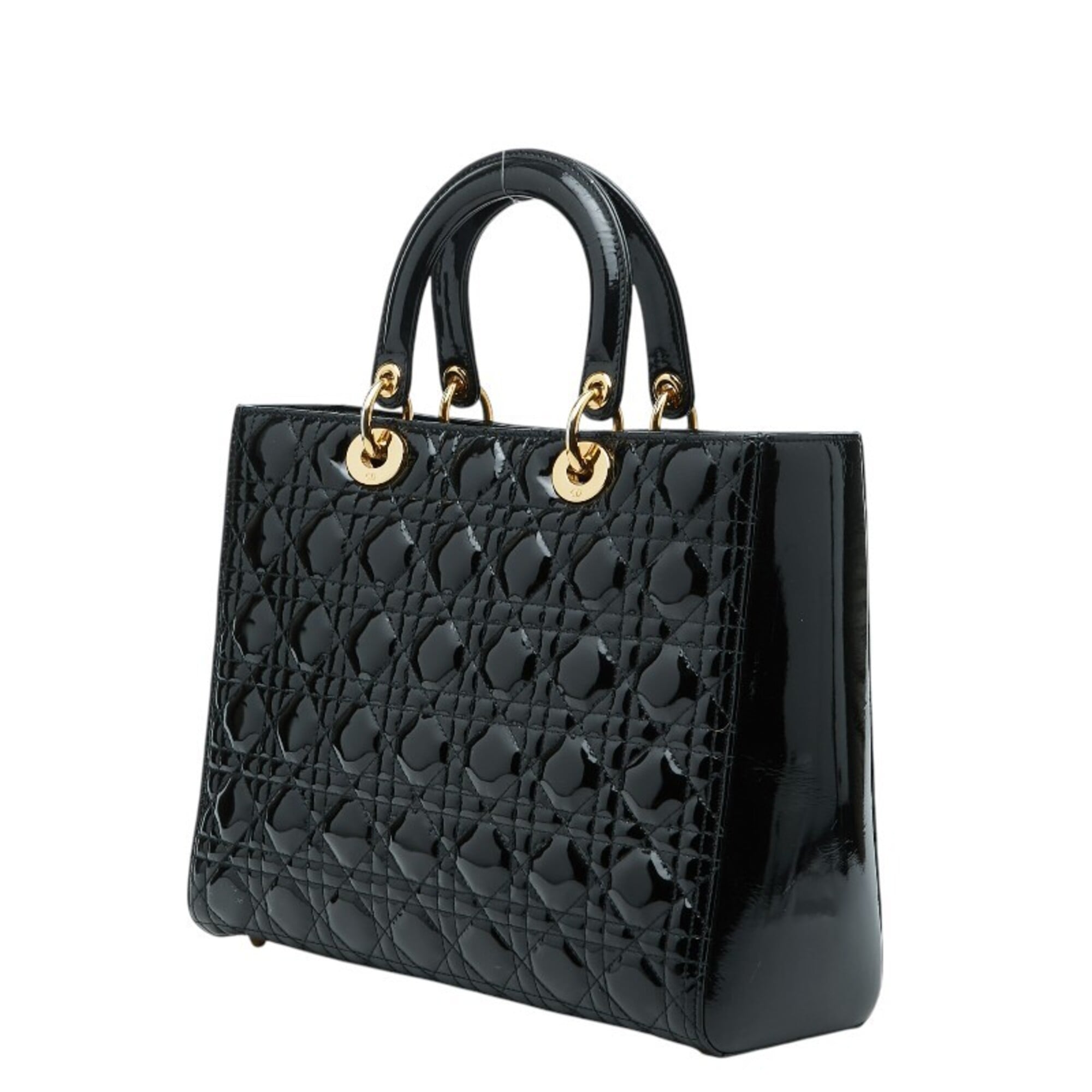Christian Dior Lady Dior Black Patent Leather Handbag Shoulder Bag (Pre-Owned)