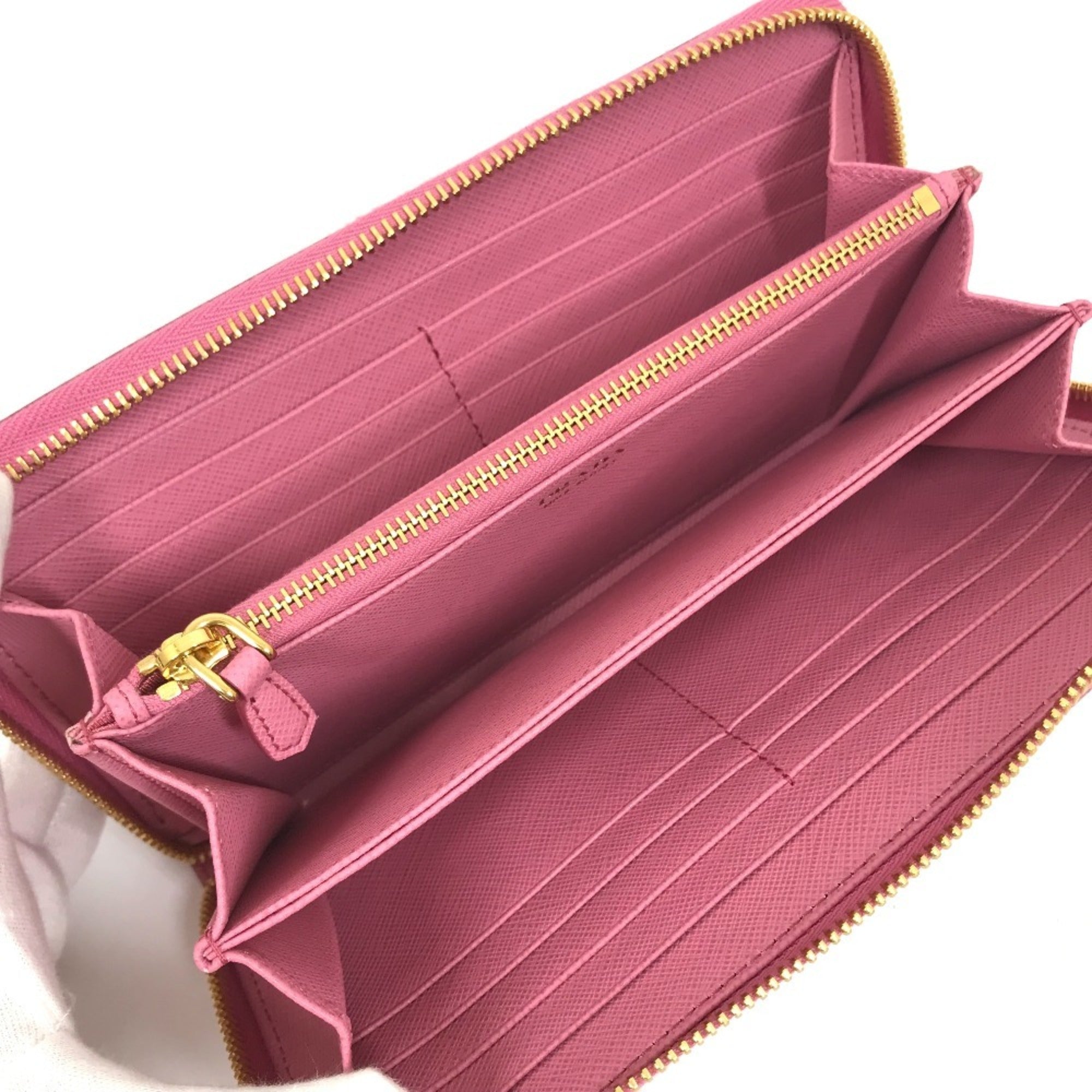 Prada Saffiano Begonia Pink Leather Long Wallet (Bi-Fold) (Pre-Owned)