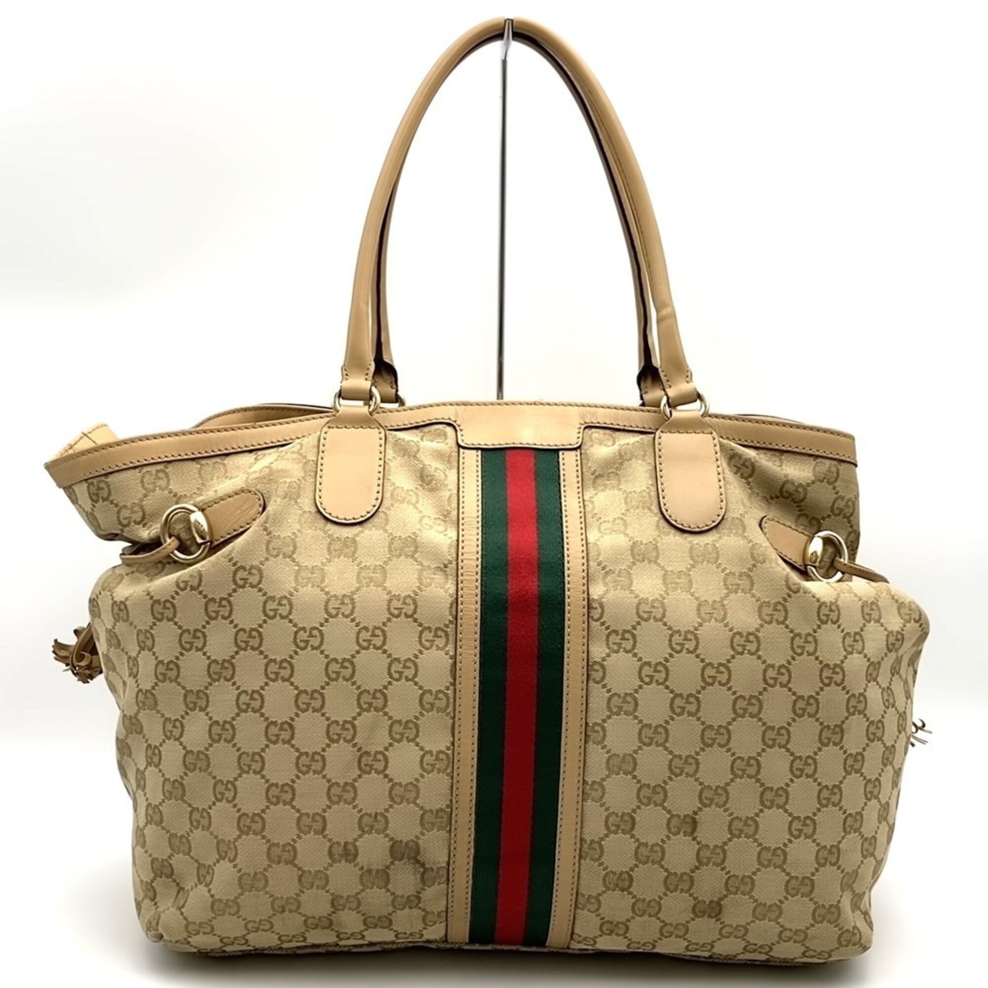 Gucci Brown Gg Canvas Leather Tote Bag (Pre-Owned)