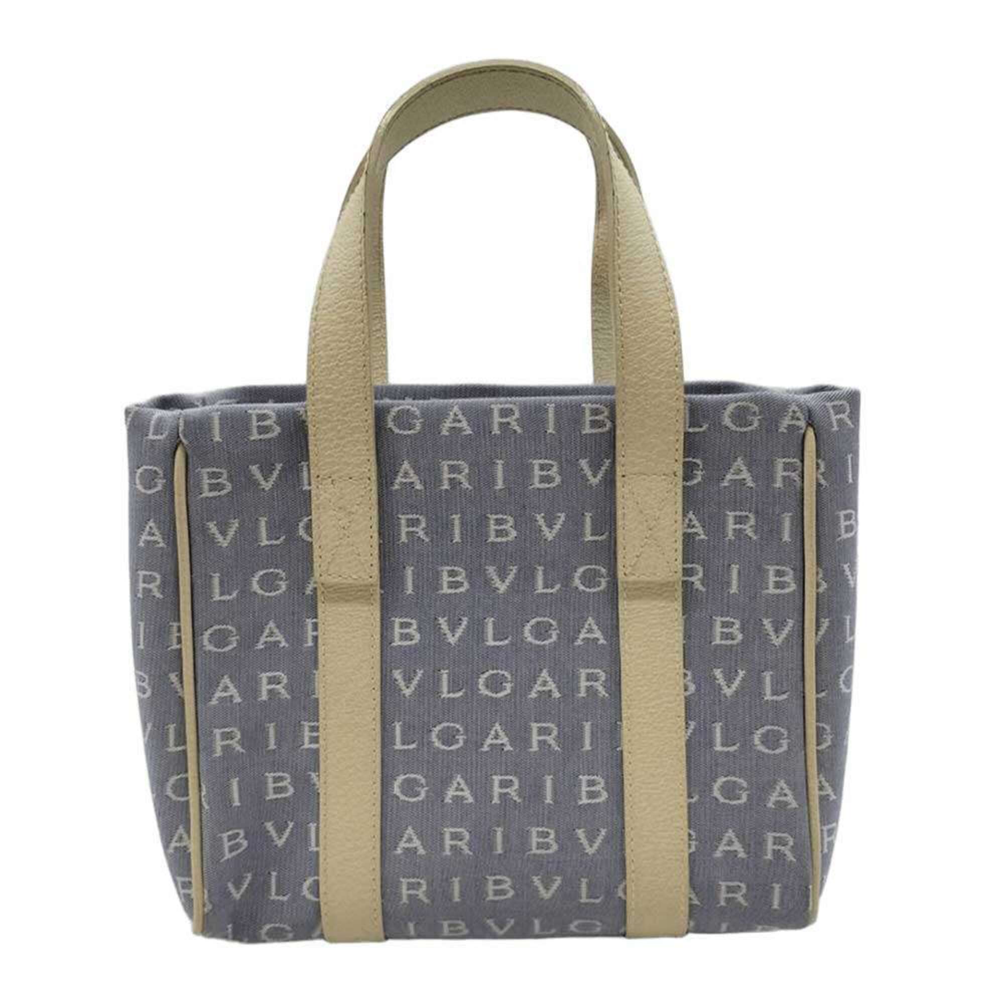Bvlgari Logomania Blue White Canvas Handbag (Pre-Owned)