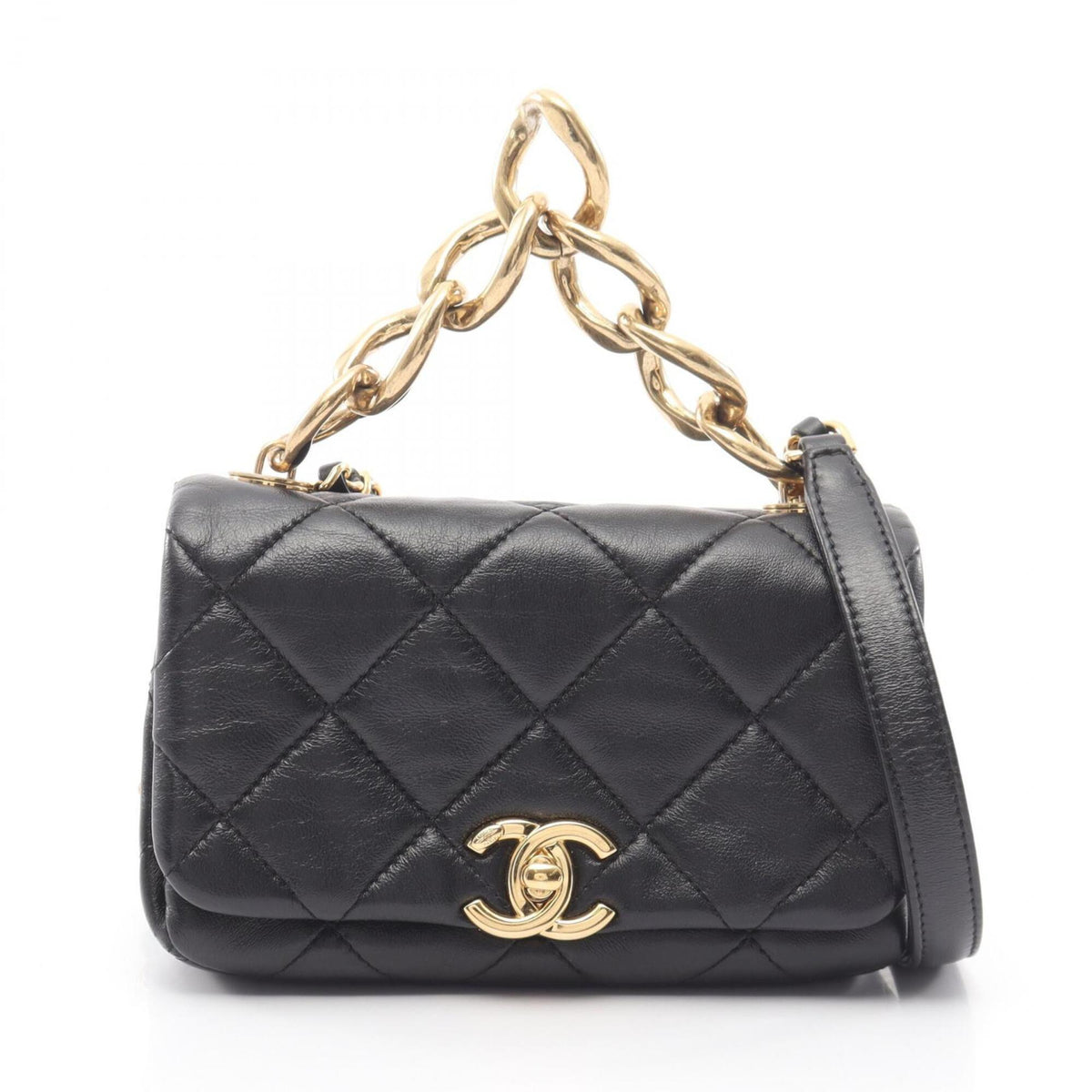 Chanel Black Leather Handbag Shoulder Bag (Pre-Owned)