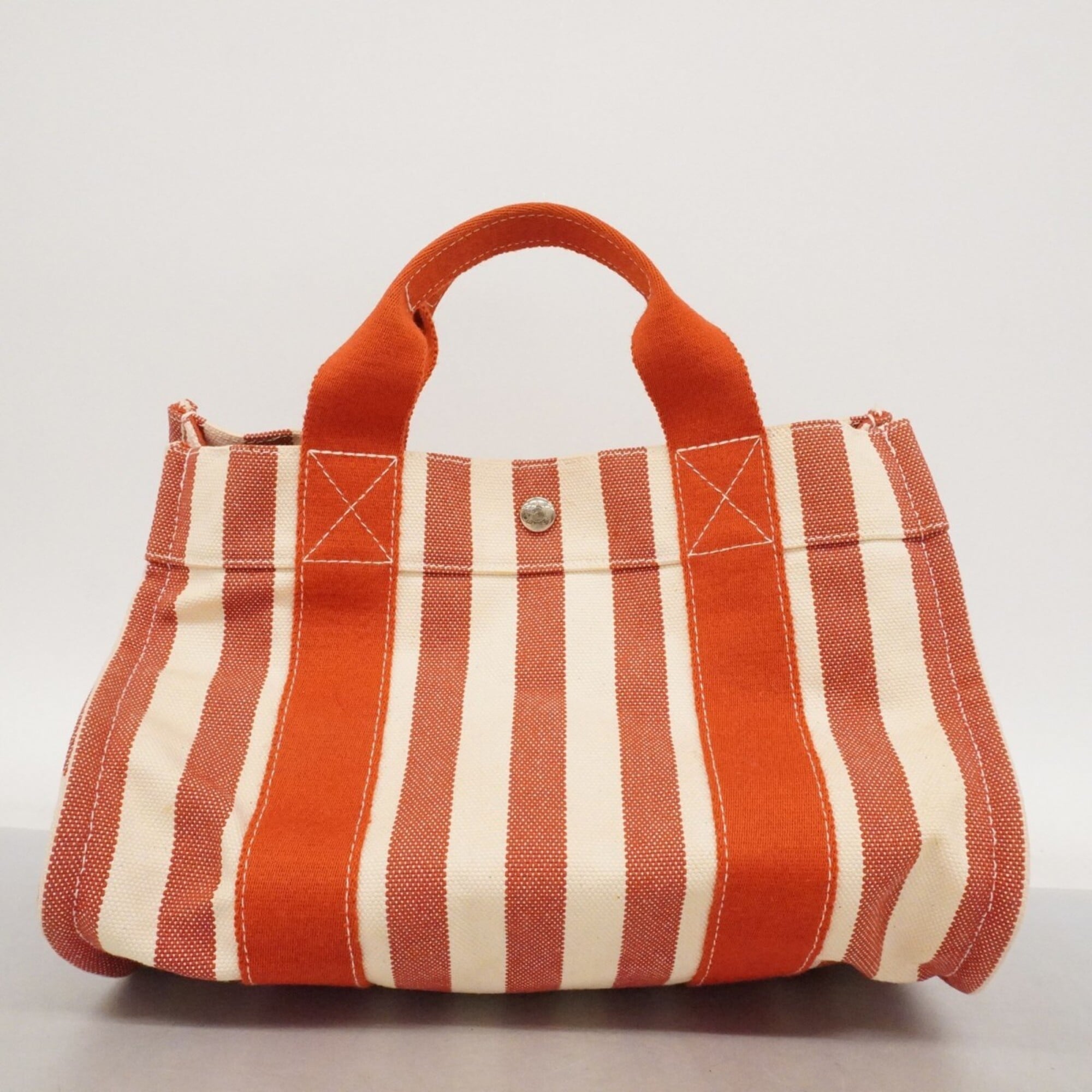 Hermes Red Color White Canvas Tote Bag (Pre-Owned)