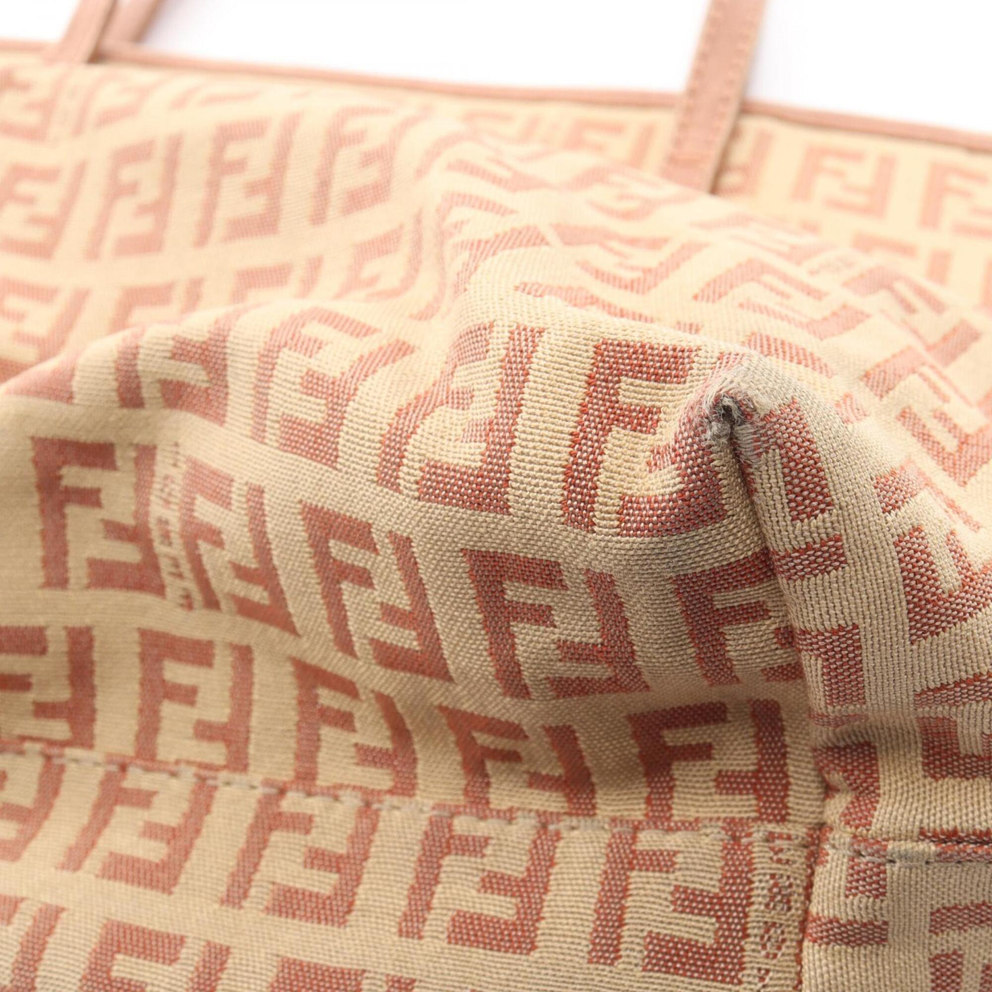 Fendi Beige Pink Canvas Leather Handbag Tote Bag (Pre-Owned)