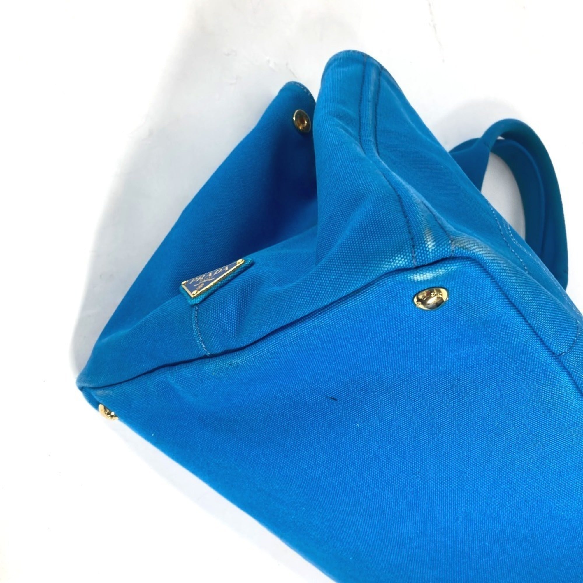 Prada Blue White Canvas Shoulder Bag Tote Bag (Pre-Owned)