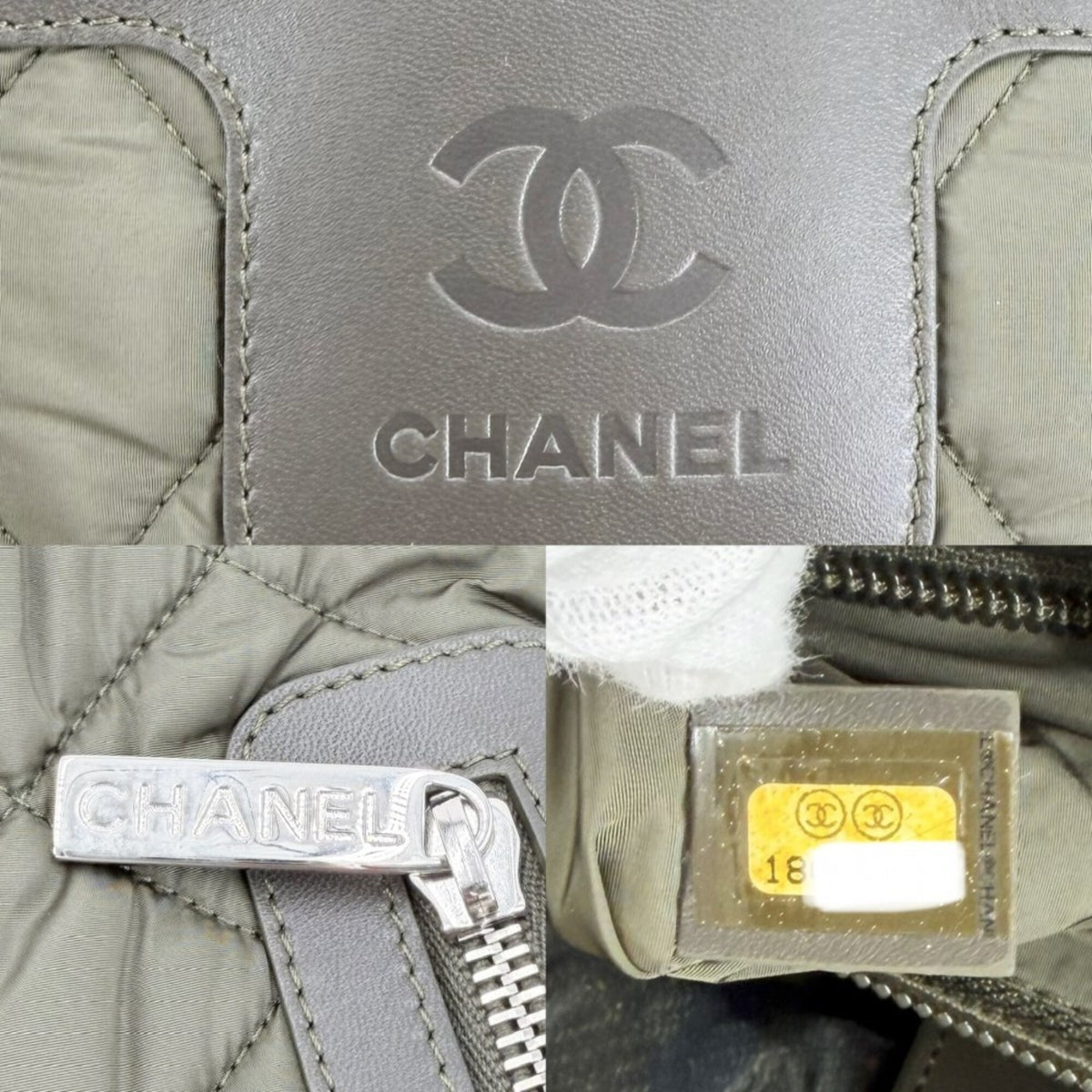 Chanel Green Khaki Leather Nylon Handbag Tote Bag (Pre-Owned)