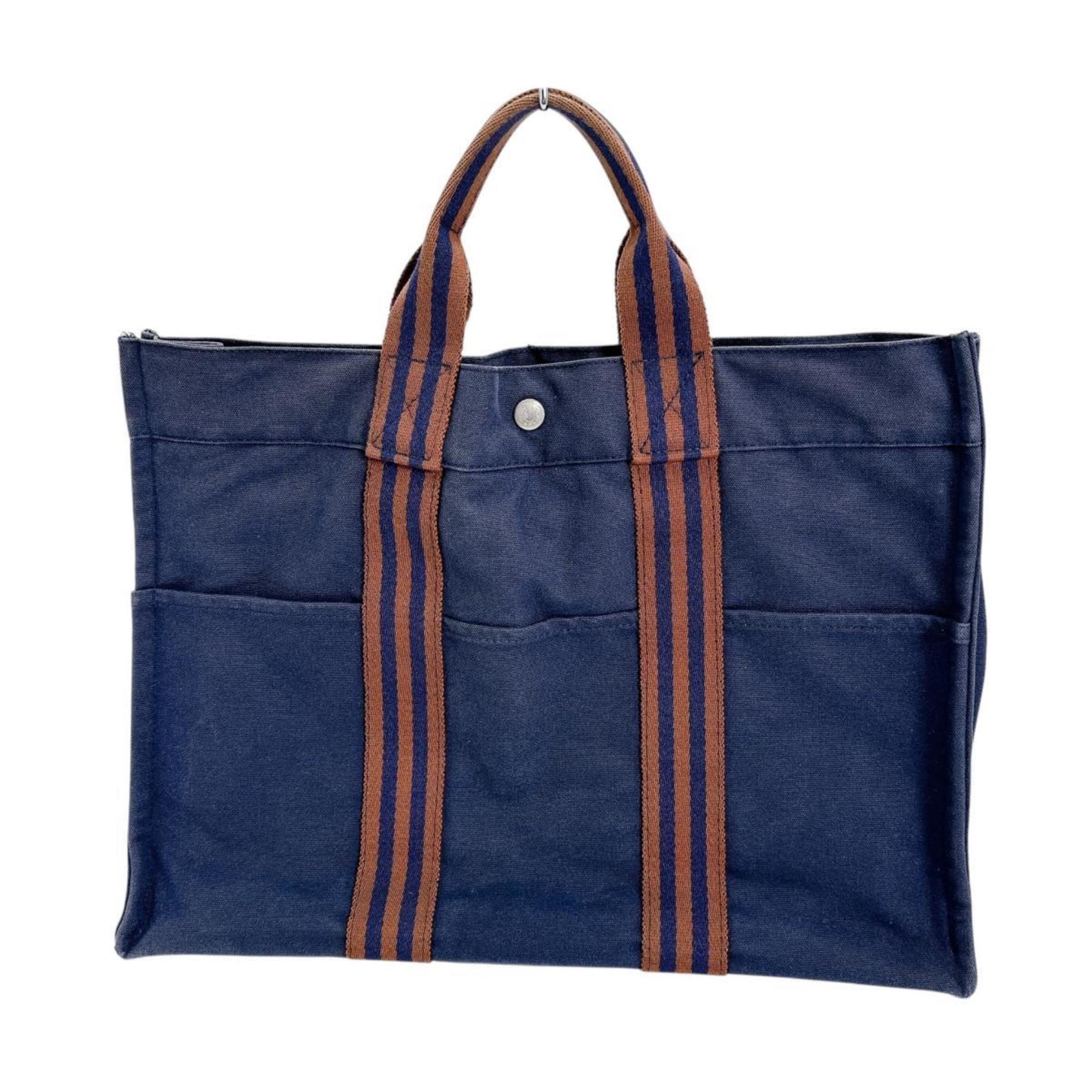 Hermes Navy Cotton Handbag Tote Bag (Pre-Owned)