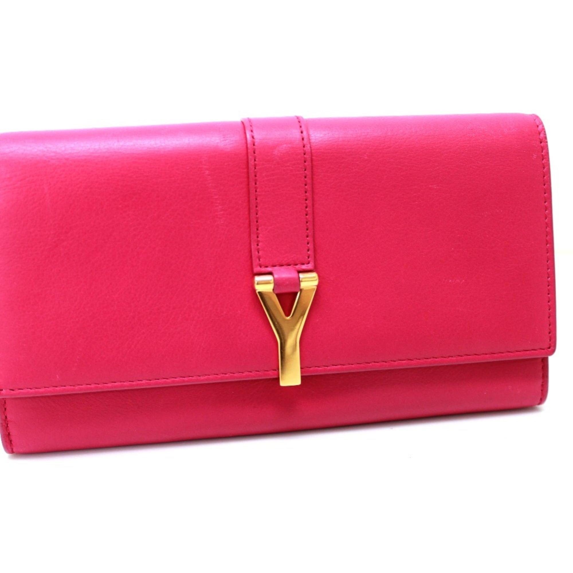 Yves Saint Laurent Pink Leather Long Wallet (Bi-Fold) (Pre-Owned)