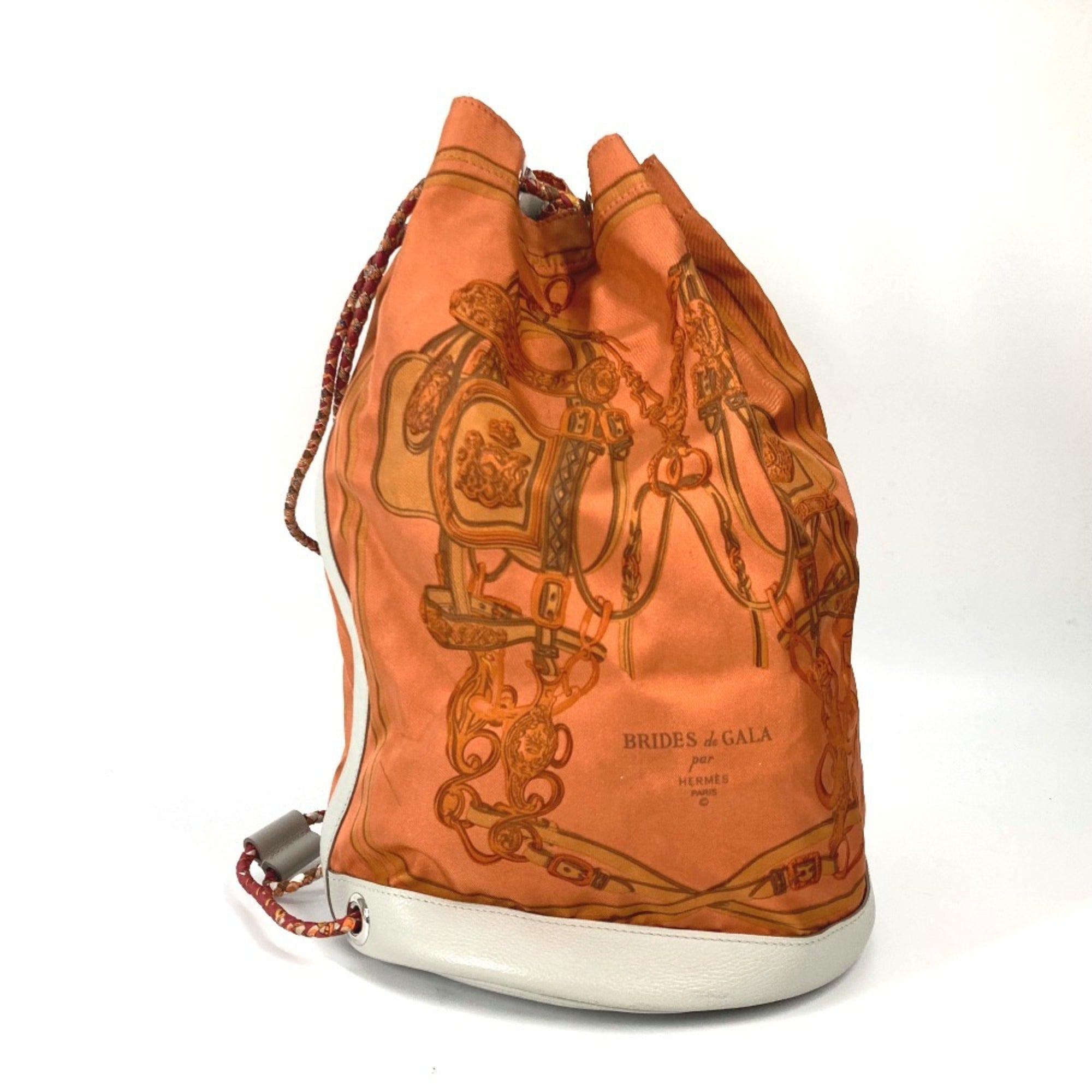 Hermes Orange White Silk Leather Shoulder Bag (Pre-Owned)