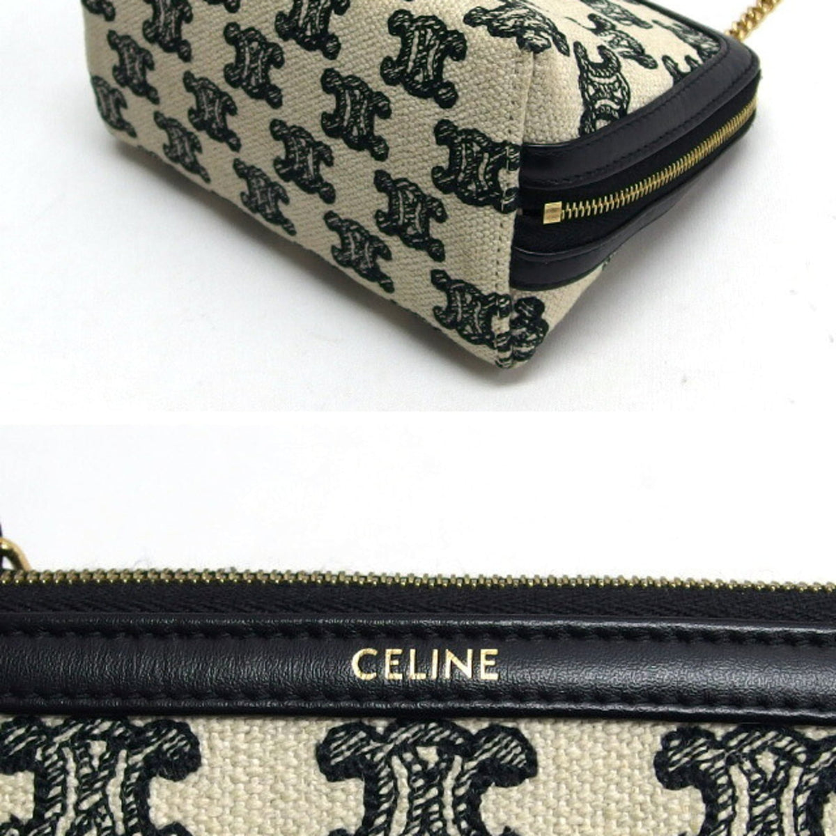 Celine Black Ivory White Canvas Leather Shoulder Bag (Pre-Owned)