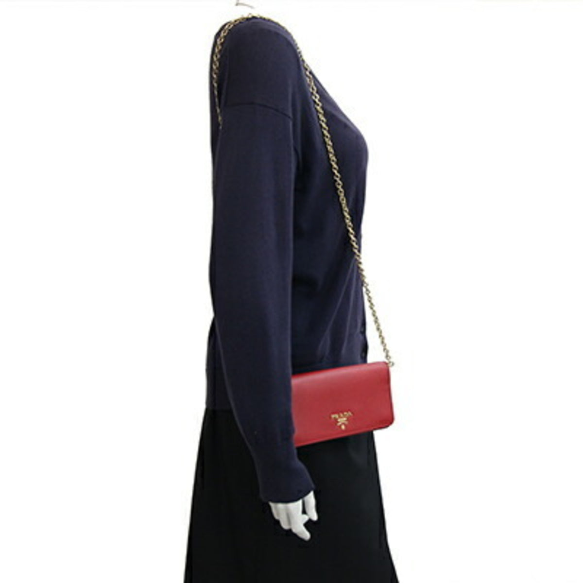 Prada Red Color Leather Pochette Shoulder Bag (Pre-Owned)