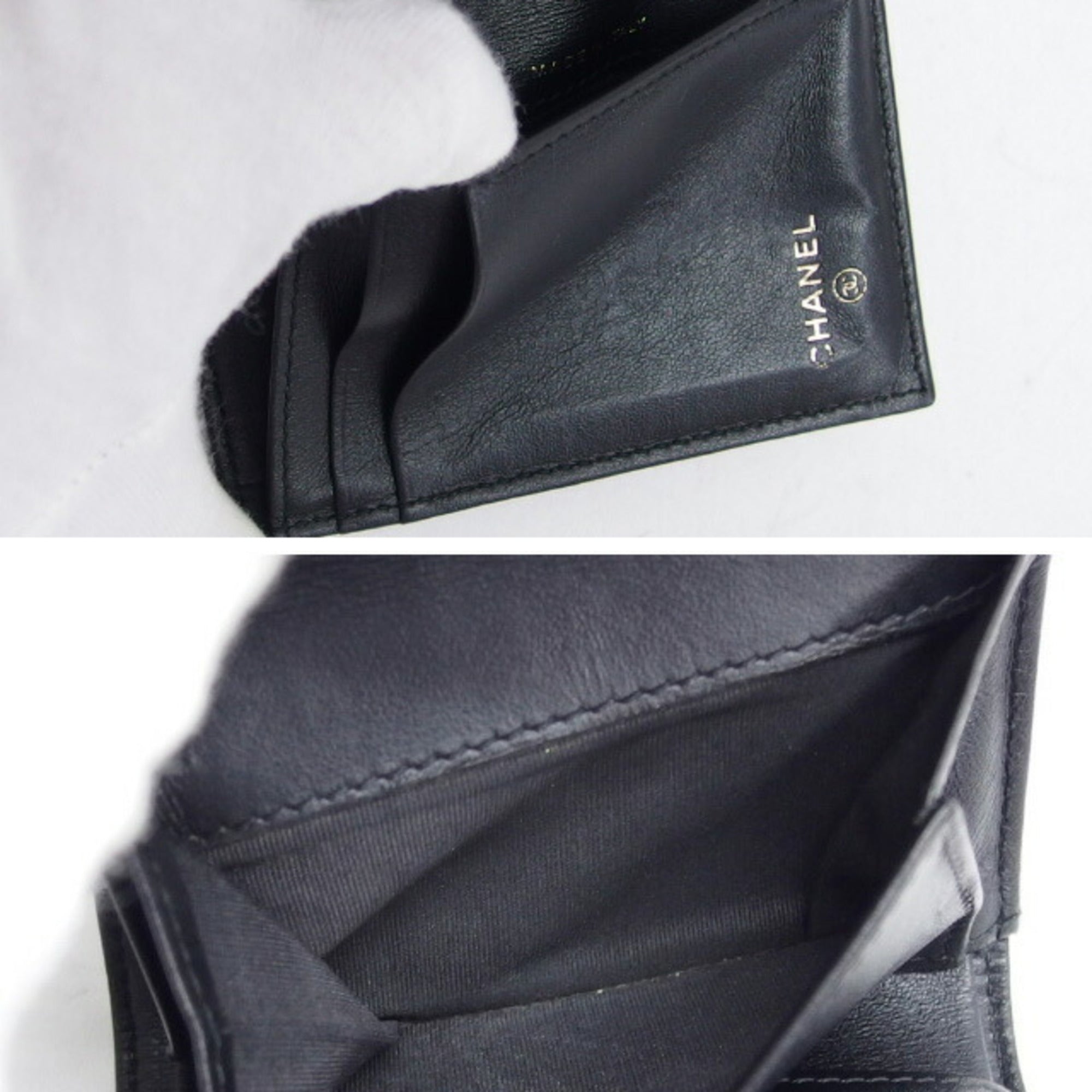 Chanel Black Grained Calfskin Wallet (Tri-Fold) (Pre-Owned)