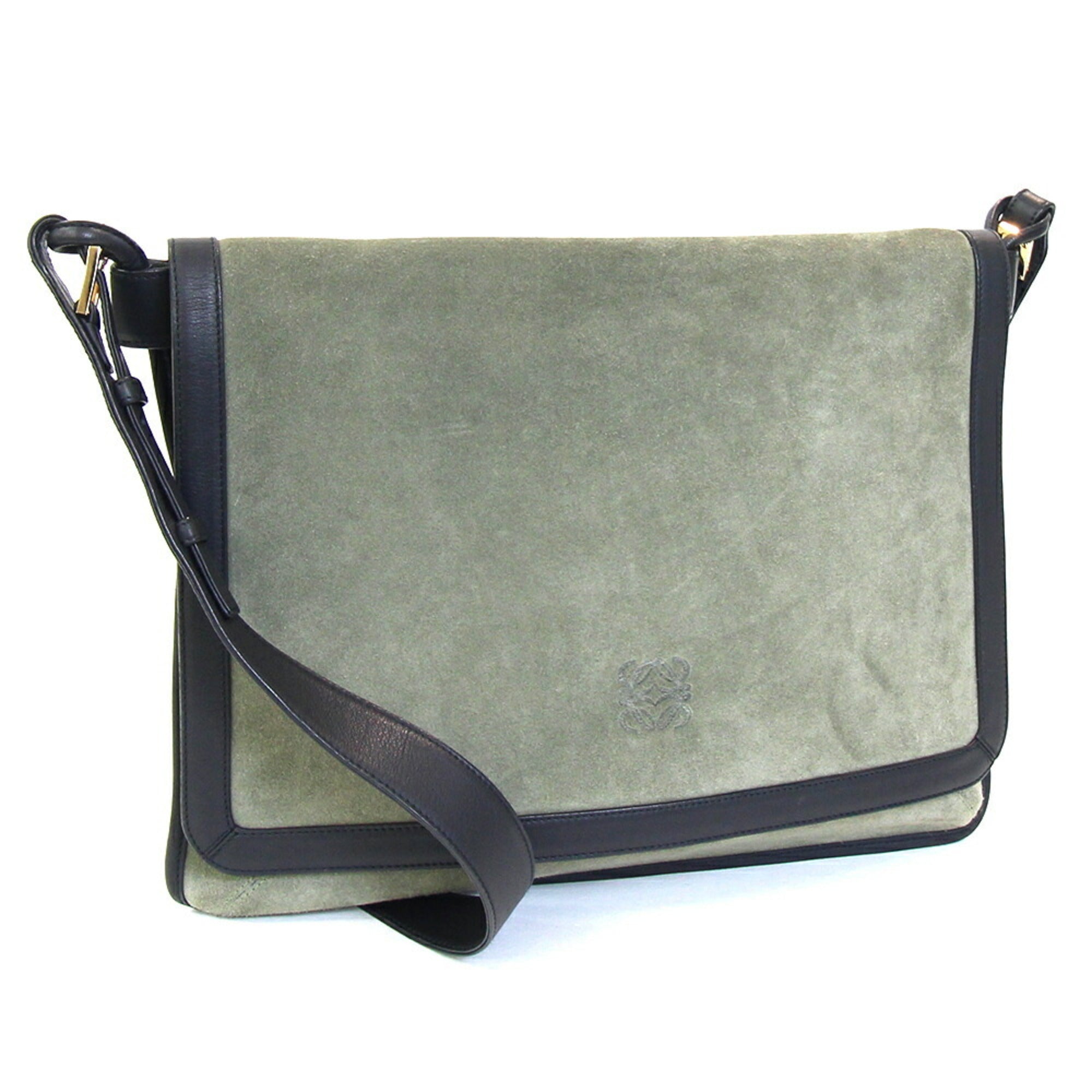 Loewe Black Green Khaki Suede Leather Shoulder Bag (Pre-Owned)