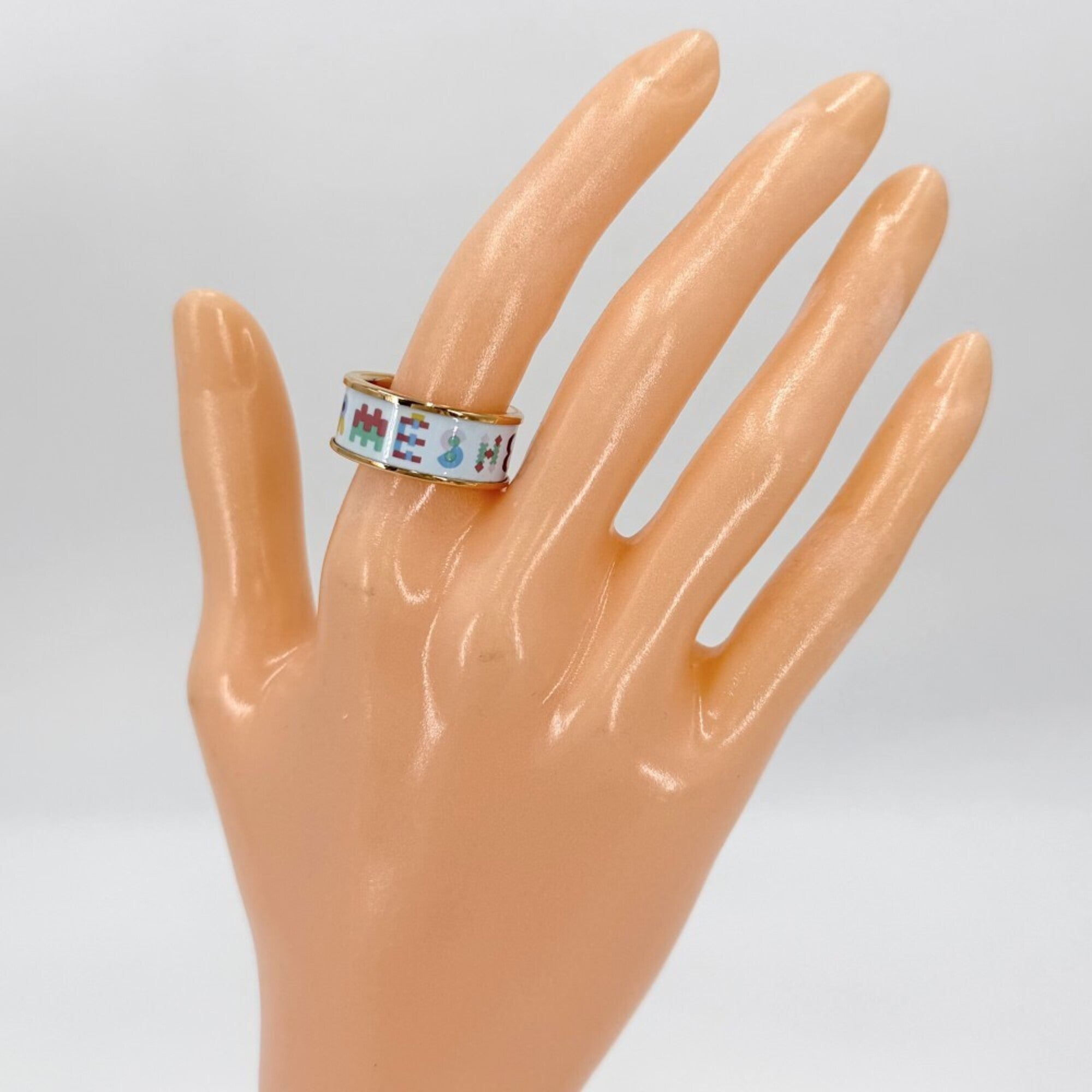Hermes Gold Light Blue Gold Plating Band Ring (Pre-Owned)