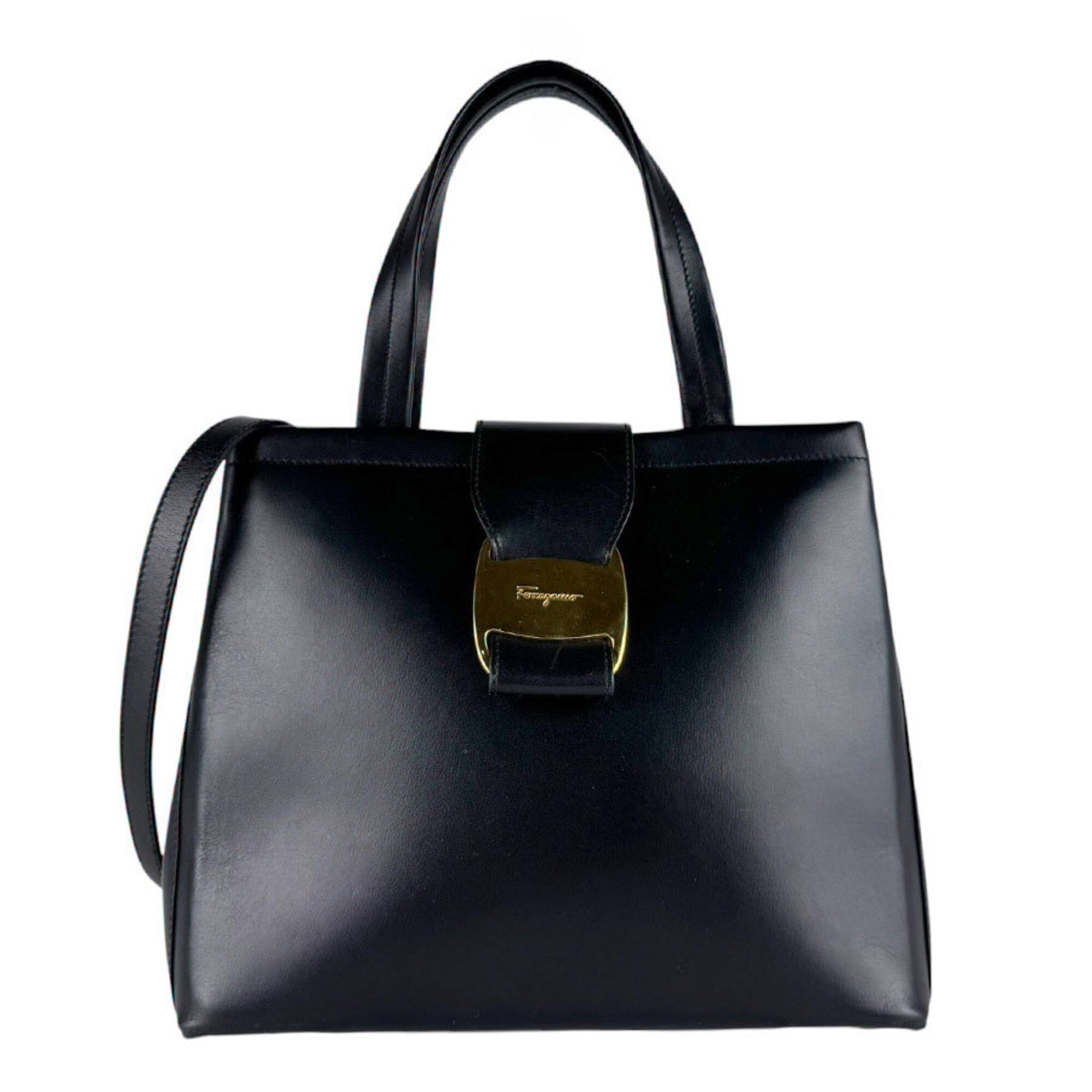 Salvatore Ferragamo Black Leather Handbag Shoulder Bag (Pre-Owned)