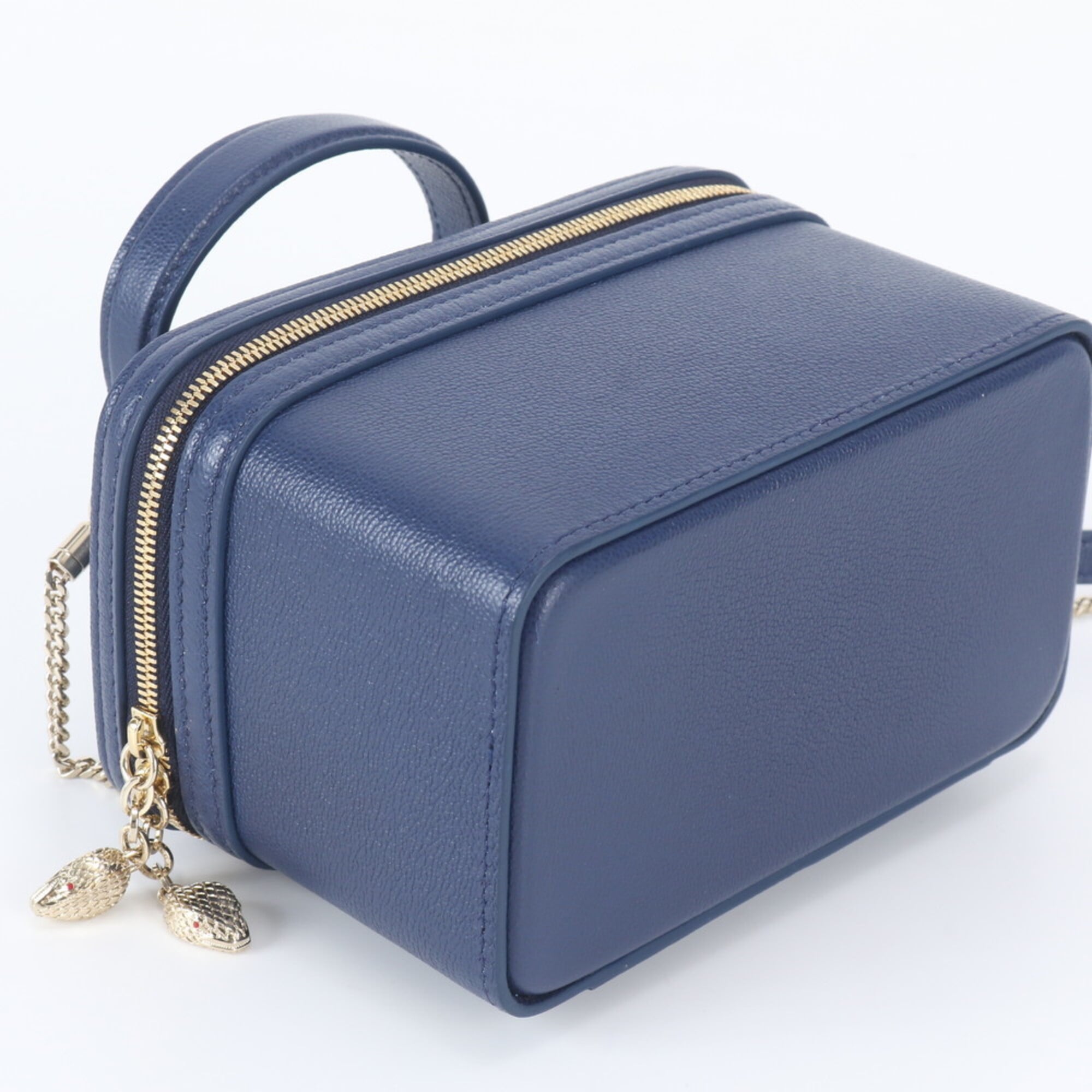 Bvlgari Navy Leather Handbag Shoulder Bag Vanity Bag (Pre-Owned)