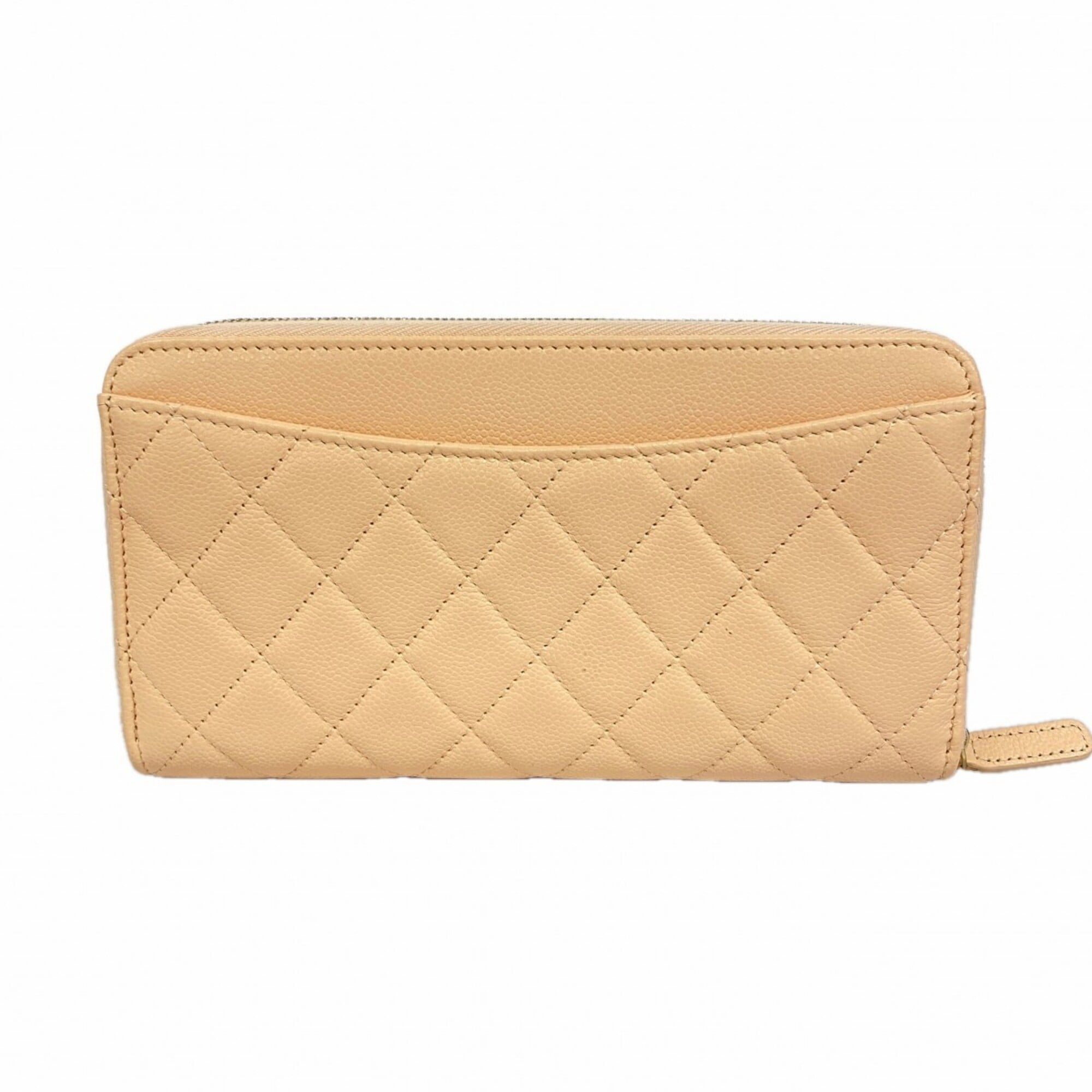 Chanel Beige Grained Calfskin Long Wallet (Bi-Fold) (Pre-Owned)