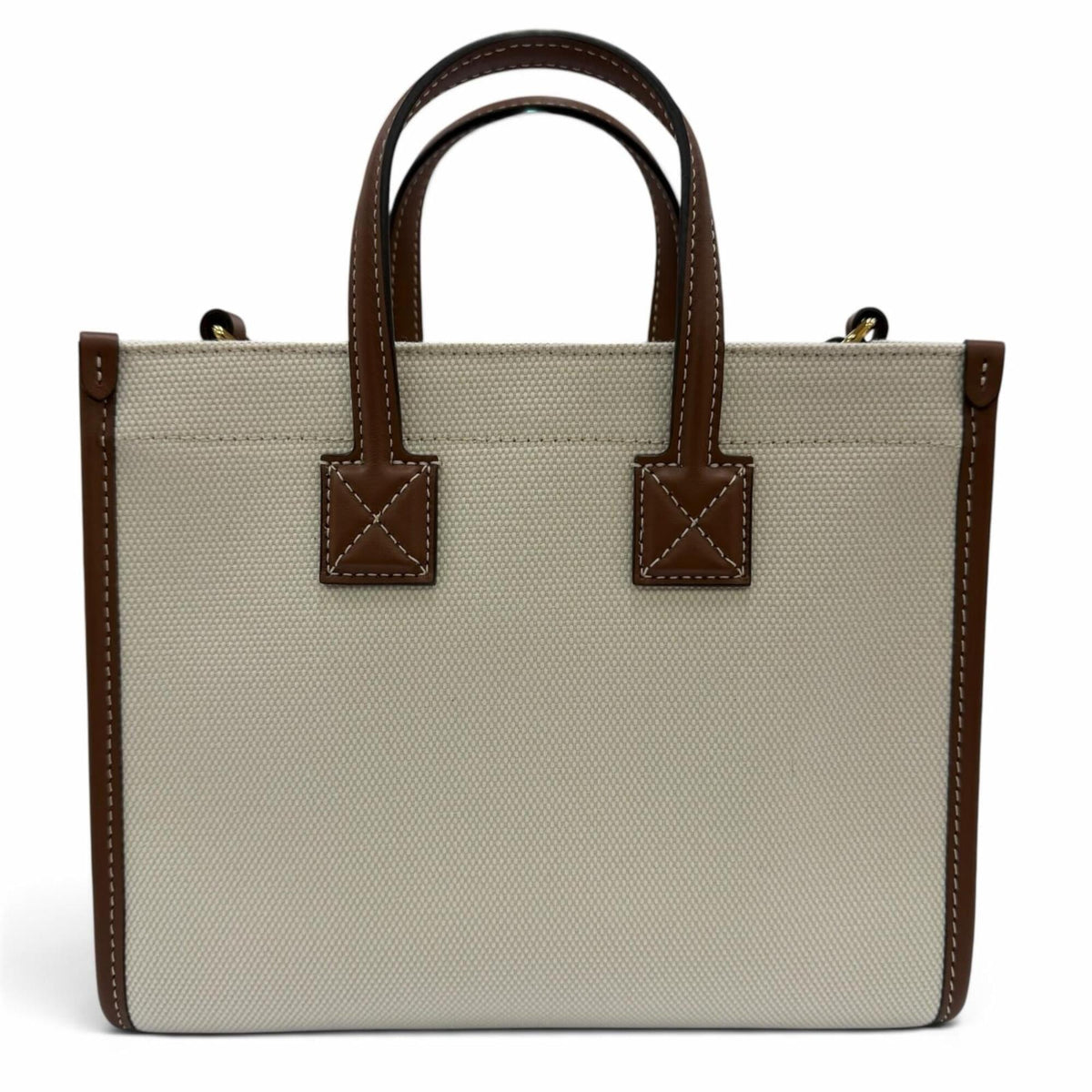Burberry Brown Ivory Canvas Leather Shoulder Bag Tote Bag (Pre-Owned)