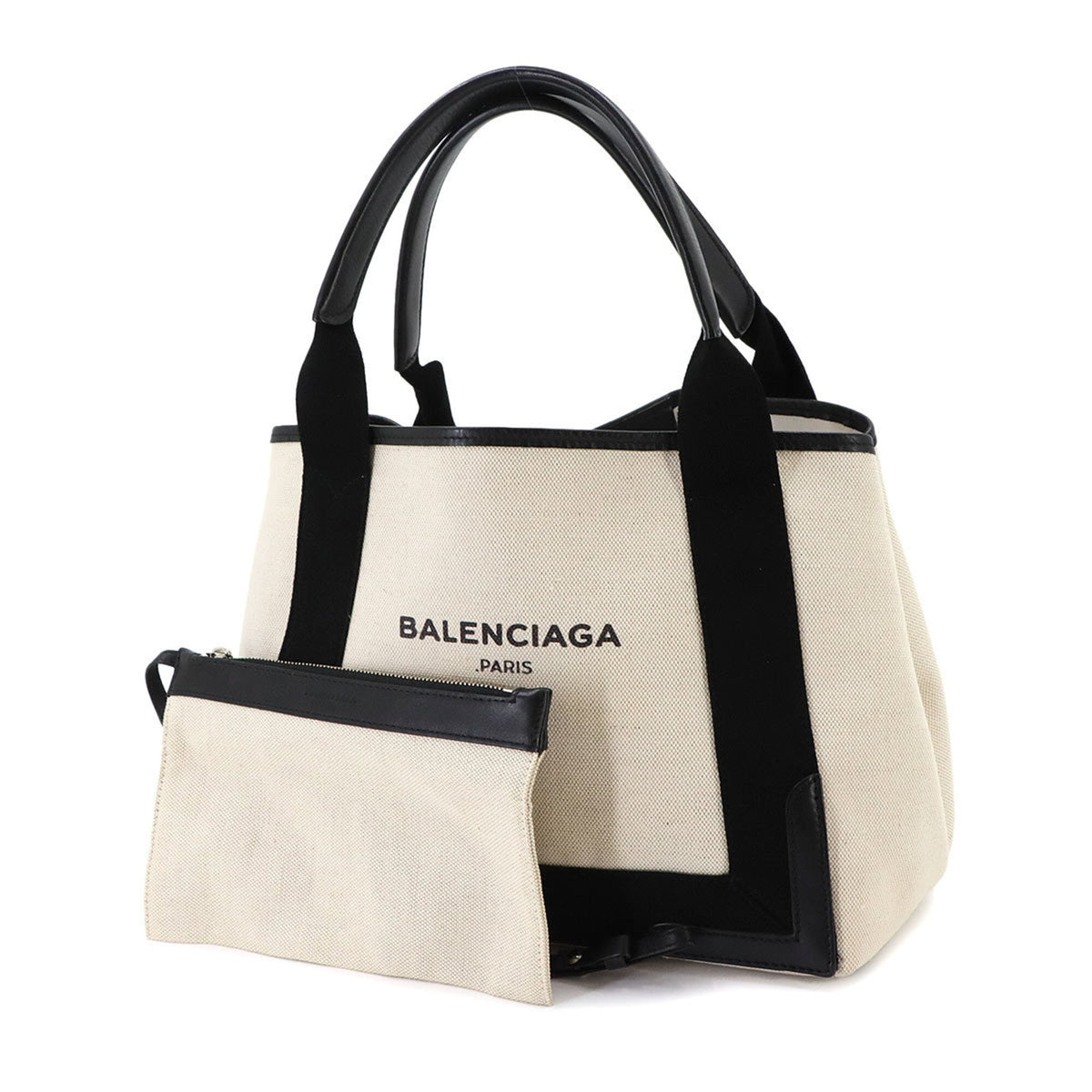 Balenciaga Black White Canvas Leather Handbag Tote Bag (Pre-Owned)