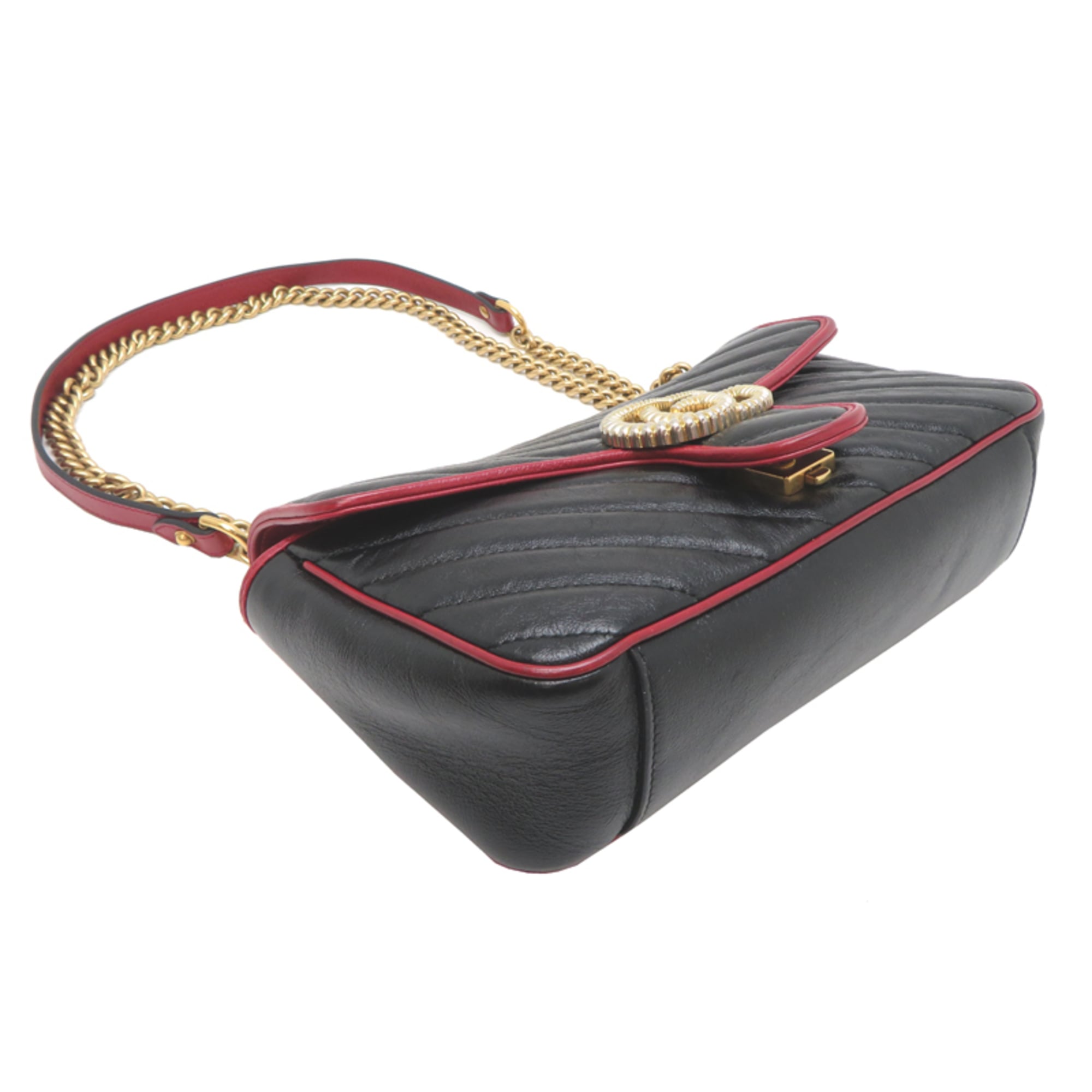 Gucci Black Red Color Leather Shoulder Bag (Pre-Owned)