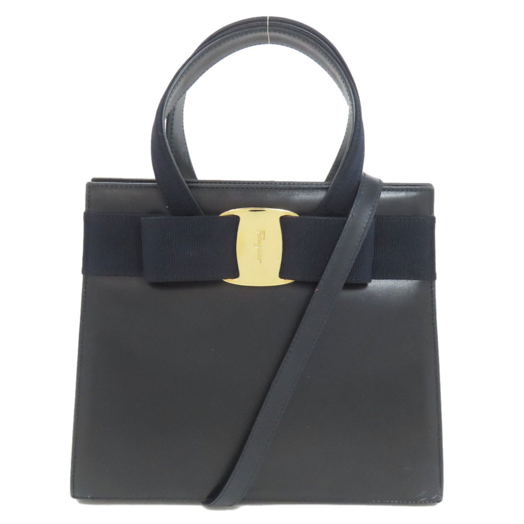 Salvatore Ferragamo Black Navy Leather Handbag (Pre-Owned)