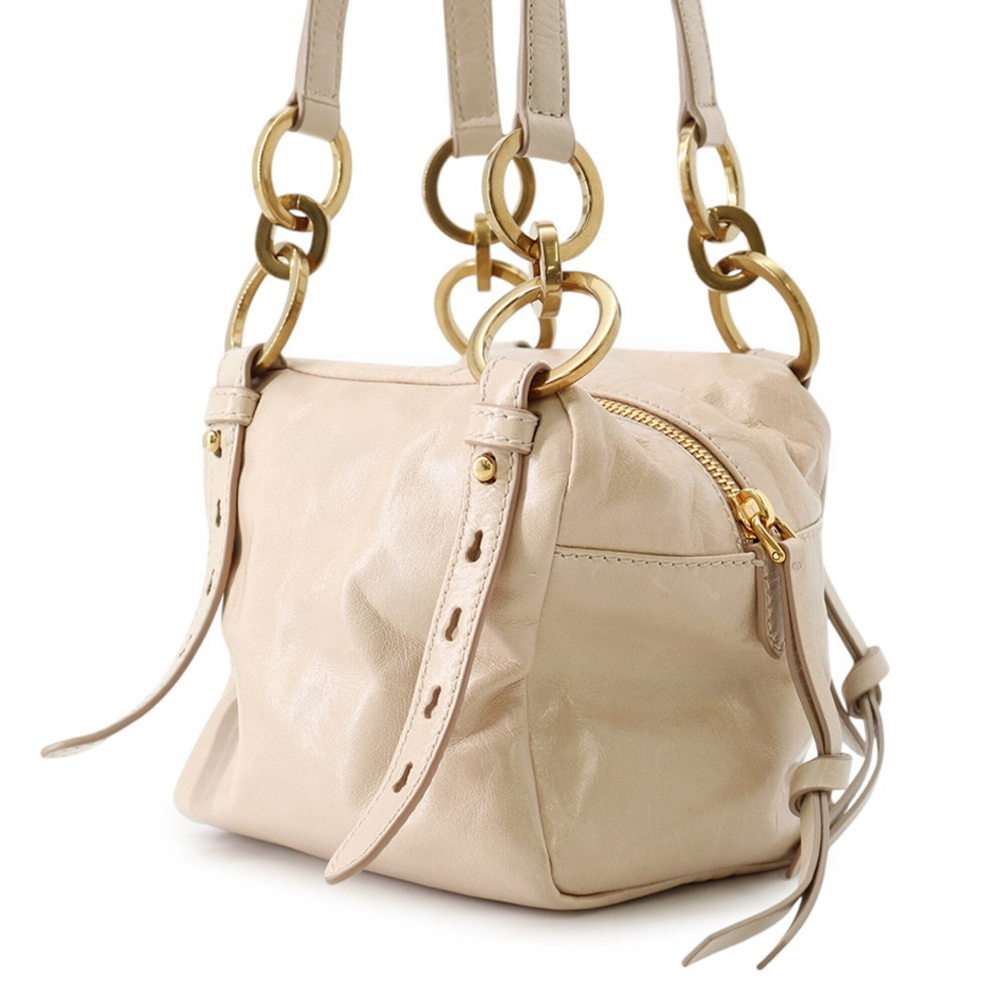 Prada Beige Leather Handbag Shoulder Bag (Pre-Owned)