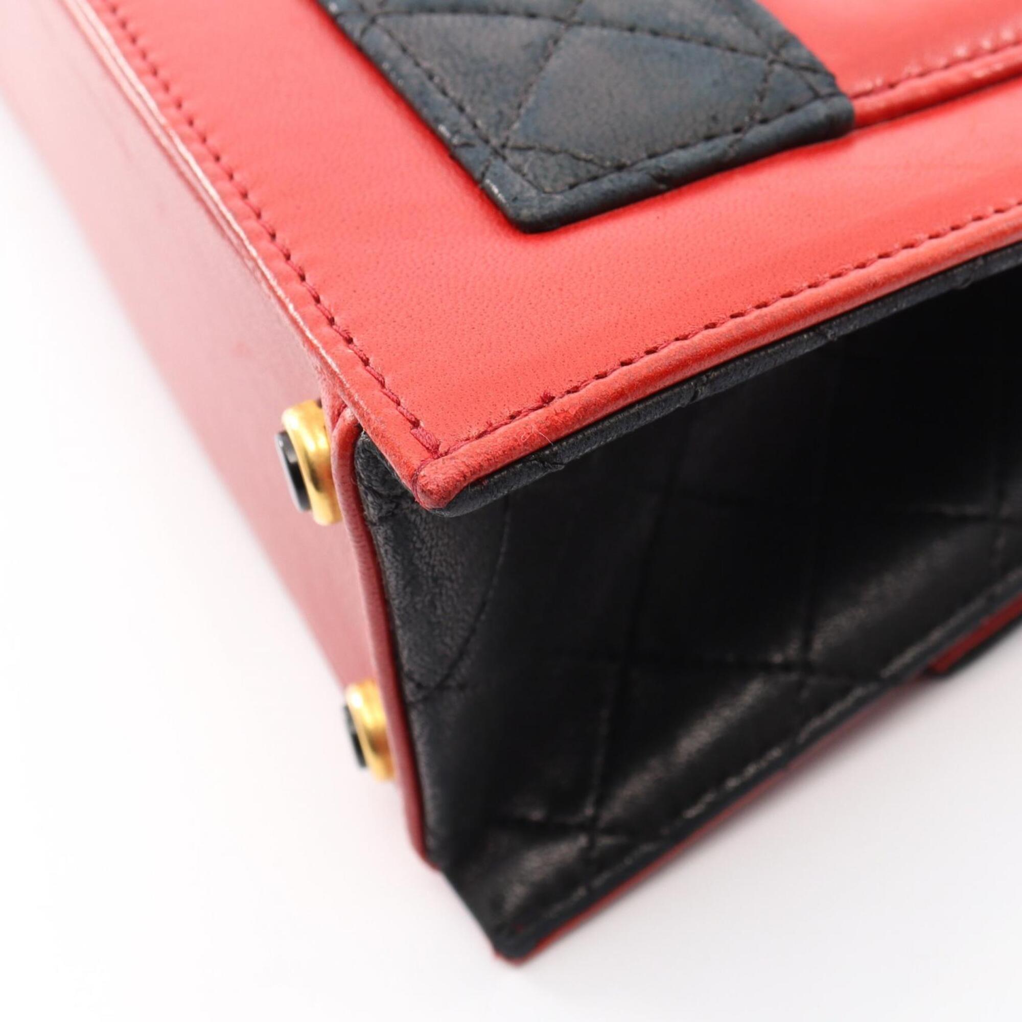 Chanel Black Red Color Leather Handbag Shoulder Bag (Pre-Owned)