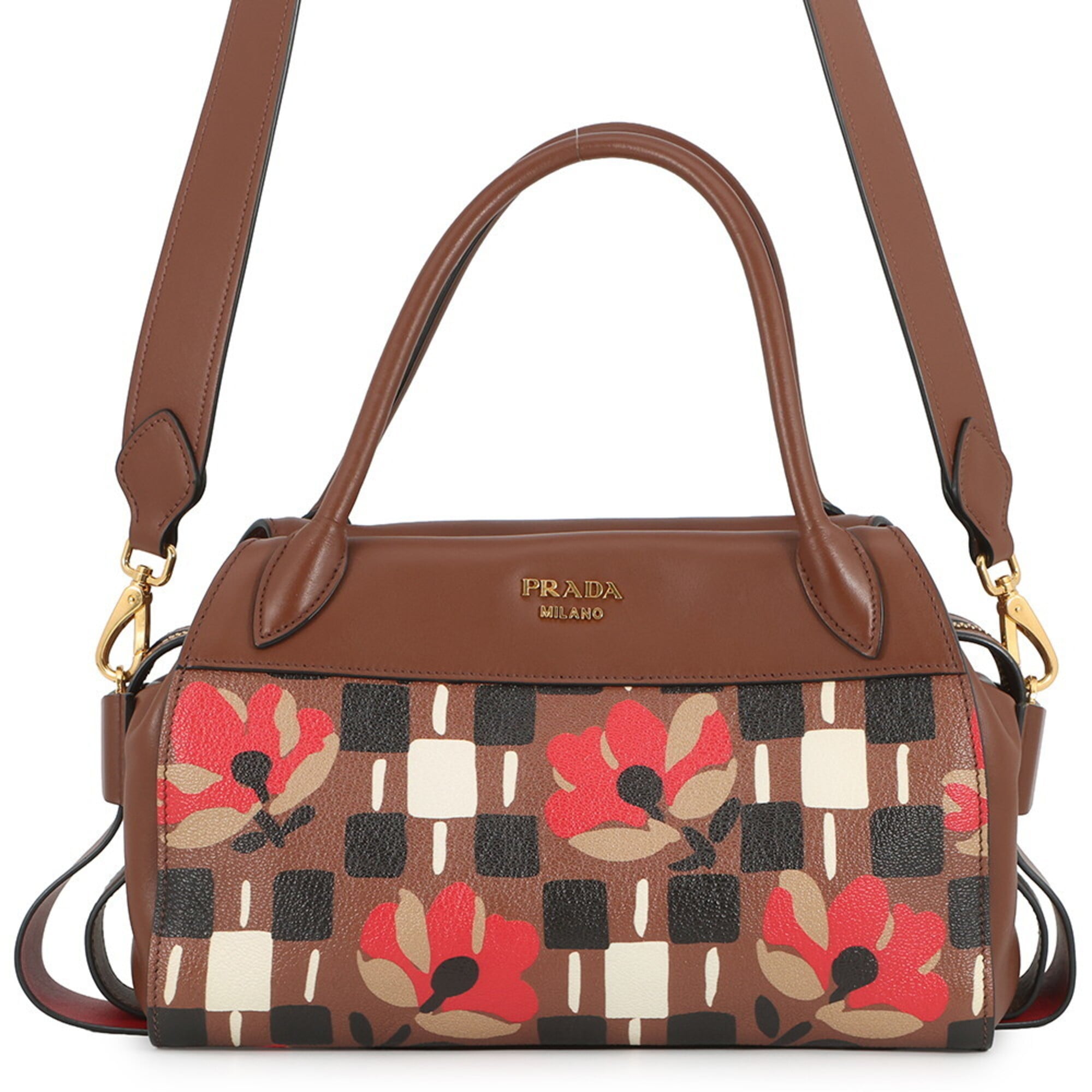 Prada Brown Multi-Color Pvc Leather Handbag Shoulder Bag (Pre-Owned)