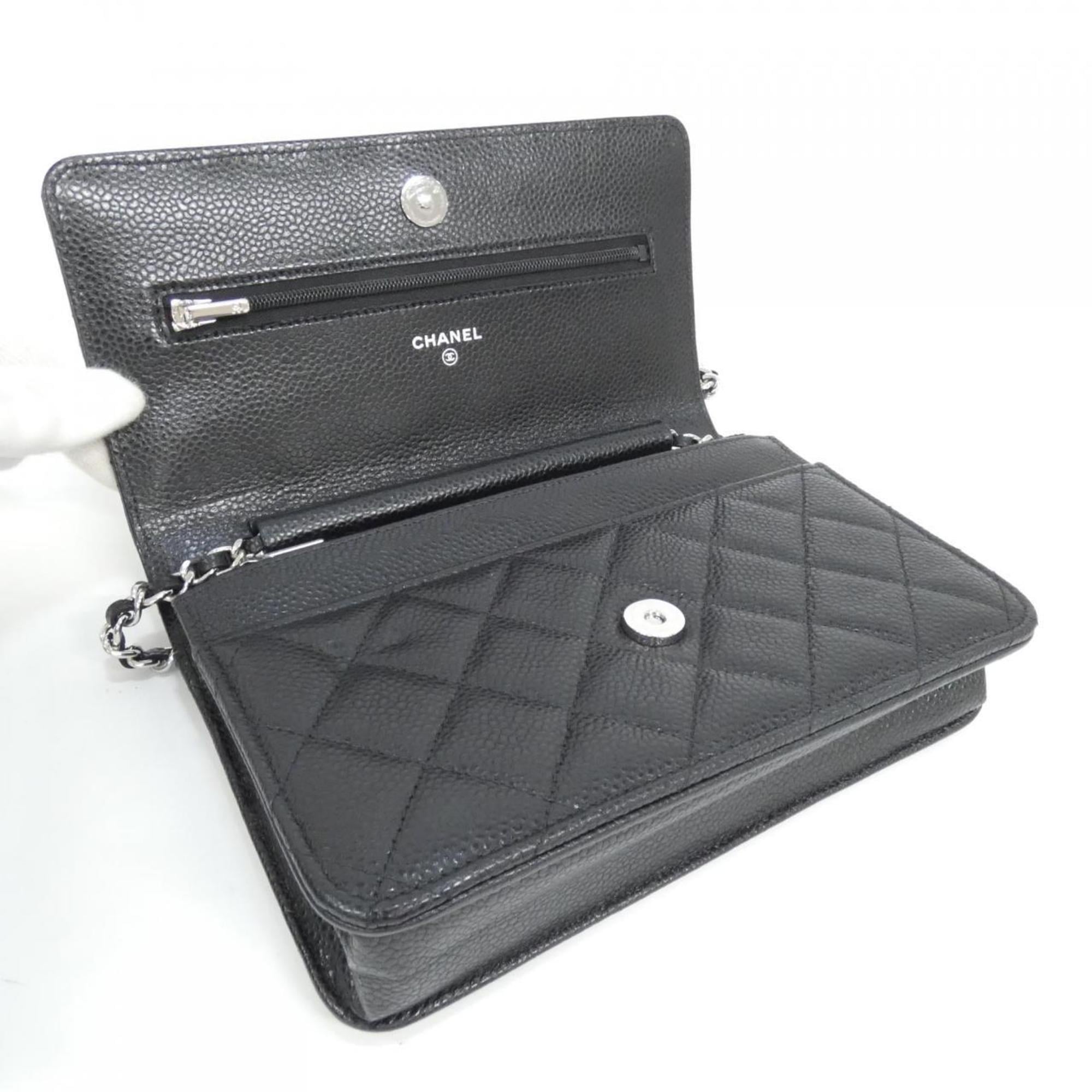 Chanel Black Bordeaux Grained Calfskin Chain/Shoulder Wallet (Pre-Owned)