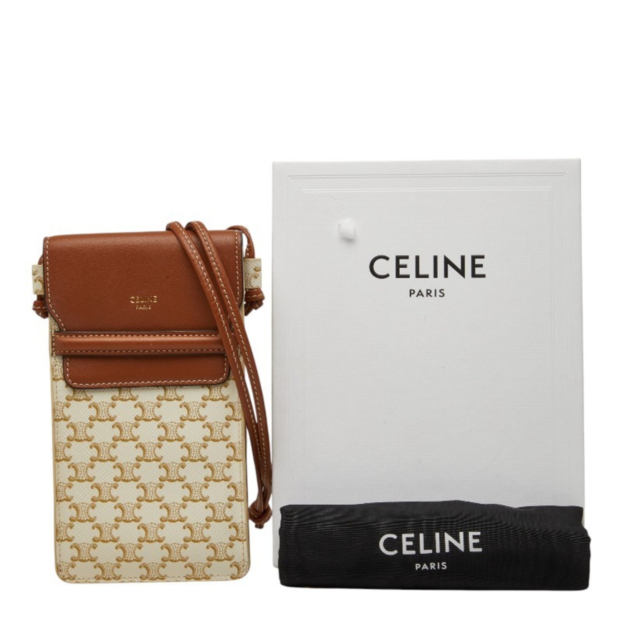Celine Brown White Pvc Leather Phone Wallet (Pre-Owned)