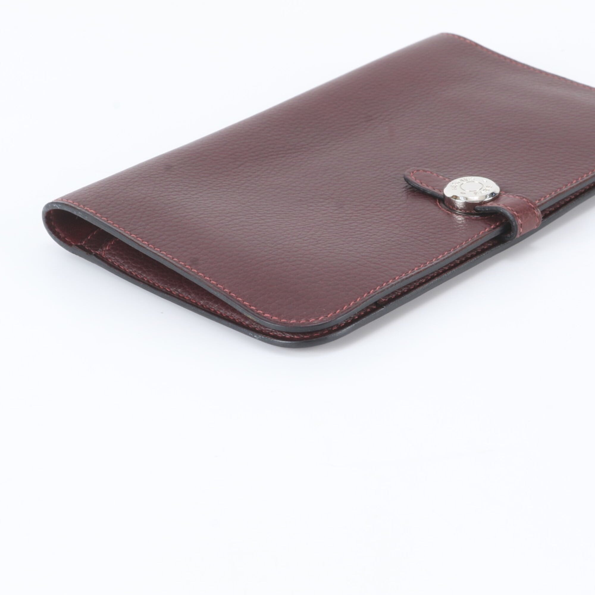 Hermes Red Color Wine Leather Long Wallet (Bi-Fold) (Pre-Owned)