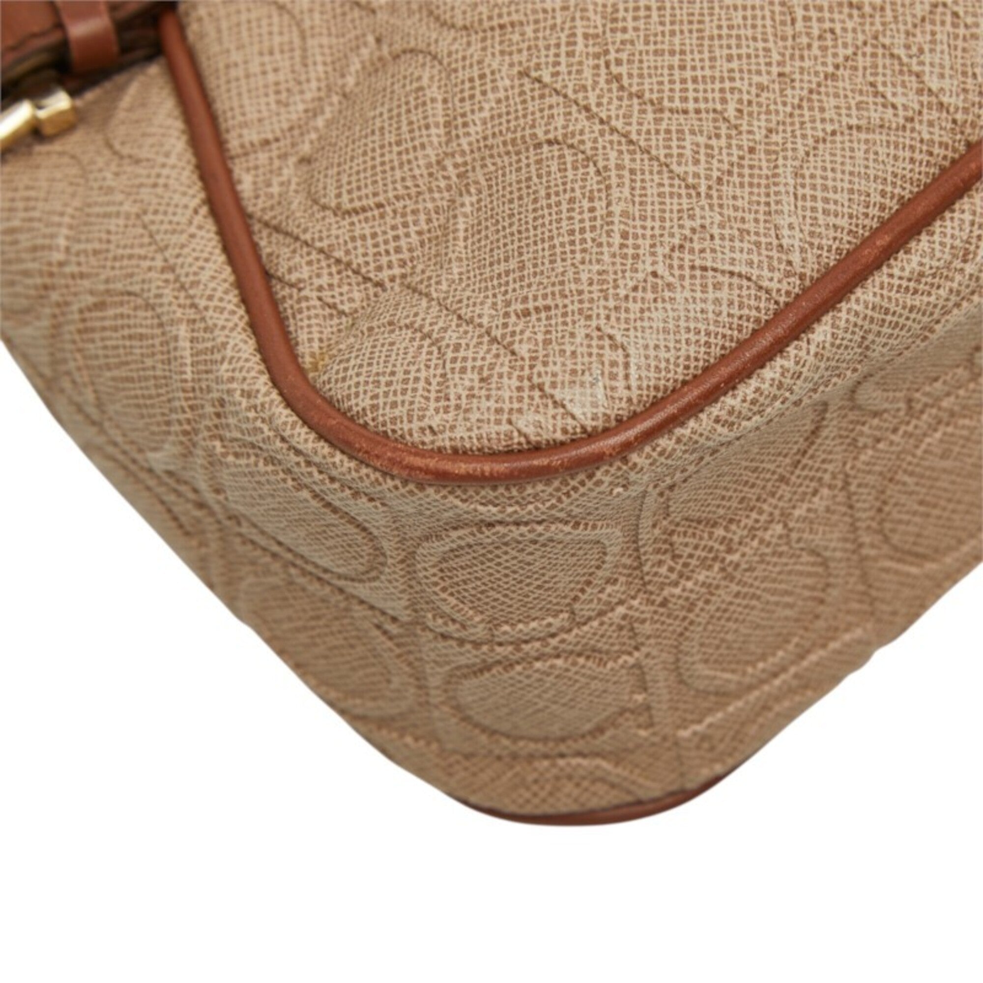 Salvatore Ferragamo Beige Brown Pvc Leather Handbag Shoulder Bag (Pre-Owned)