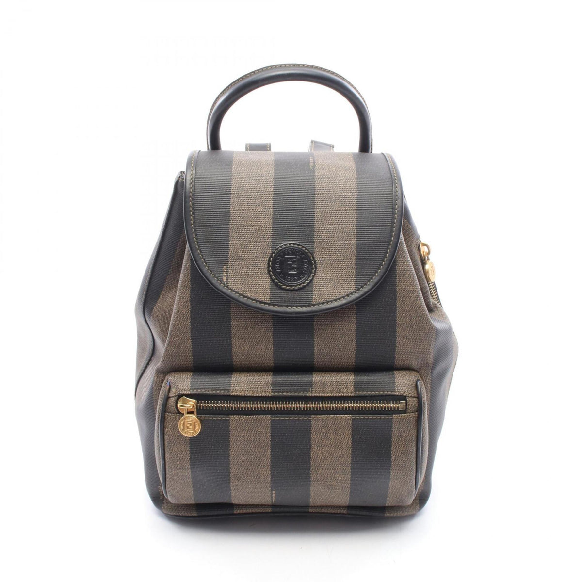 Fendi Black Brown Coated Canvas Leather Backpack Handbag (Pre-Owned)