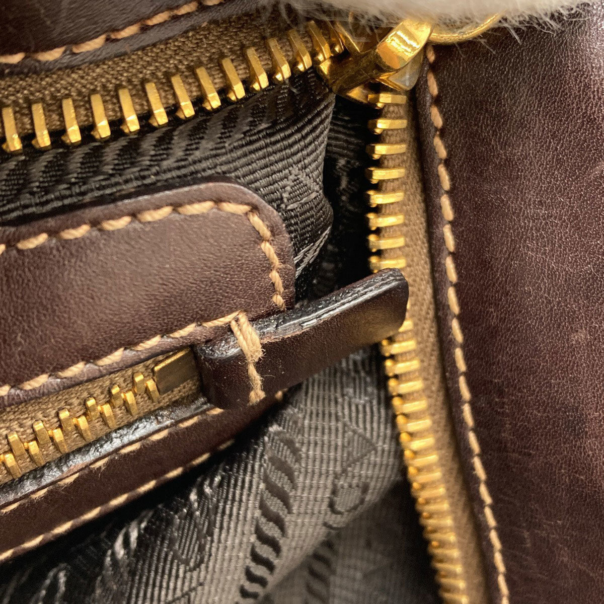 Prada Dark Brown Canvas Leather Shoulder Bag (Pre-Owned)