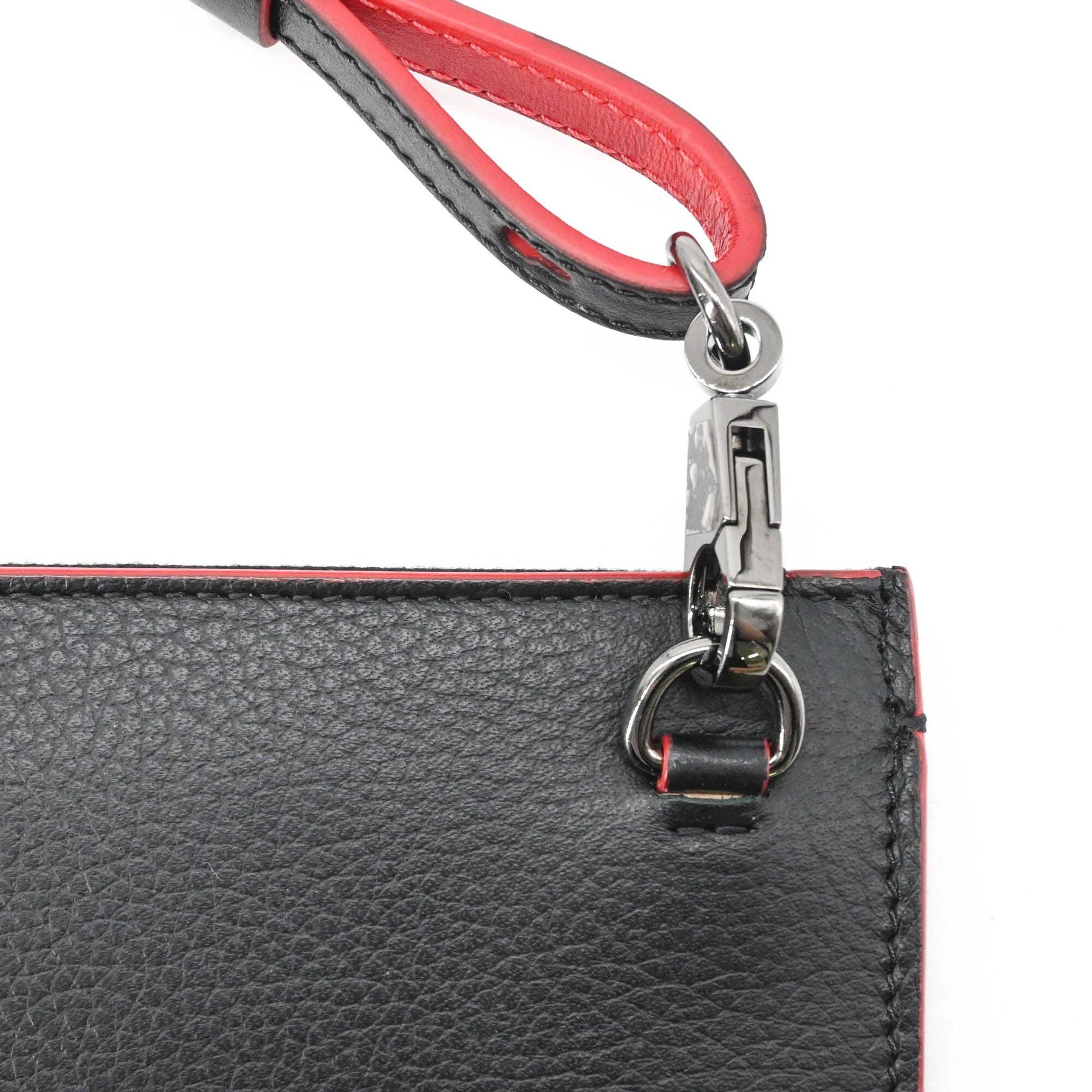 Christian Louboutin Black Red Color Leather Clutch Bag Handbag Shoulder Bag (Pre-Owned)