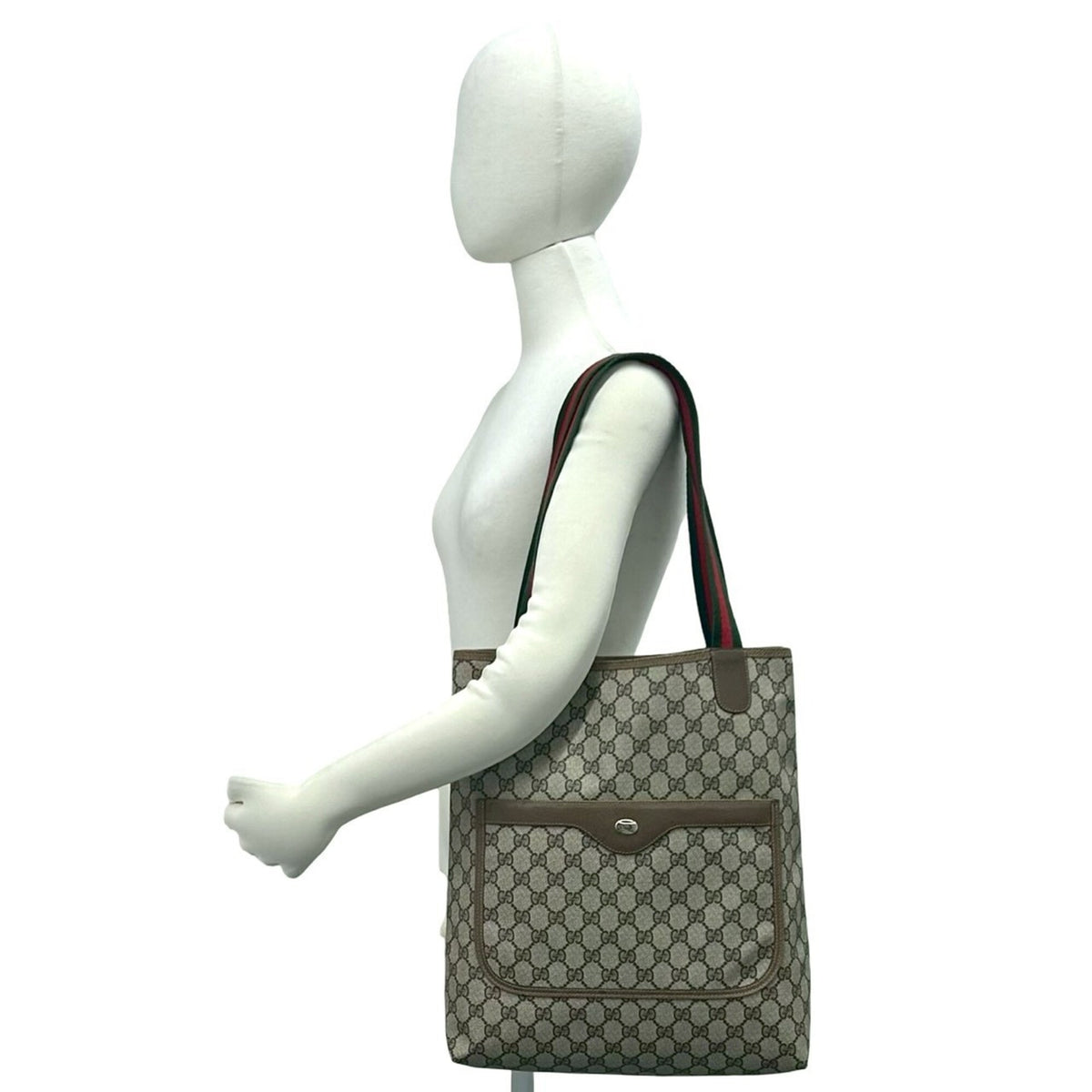 Gucci Brown Green Red Color Leather Pvc Handbag Tote Bag (Pre-Owned)