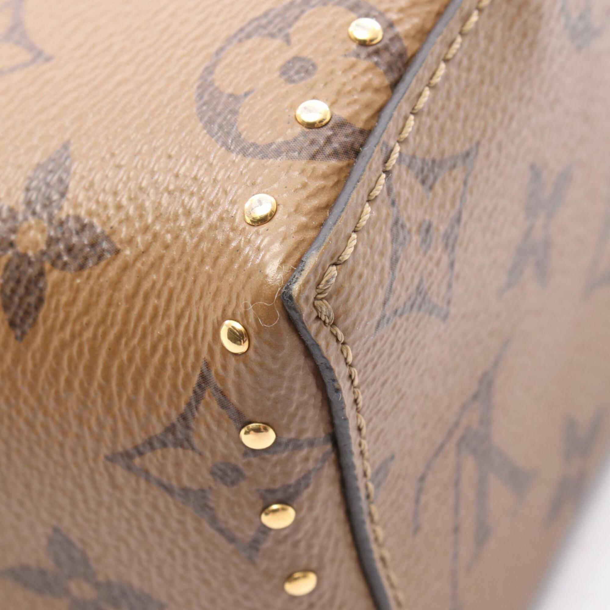 Louis Vuitton Black Brown Coated Canvas Leather Handbag (Pre-Owned)