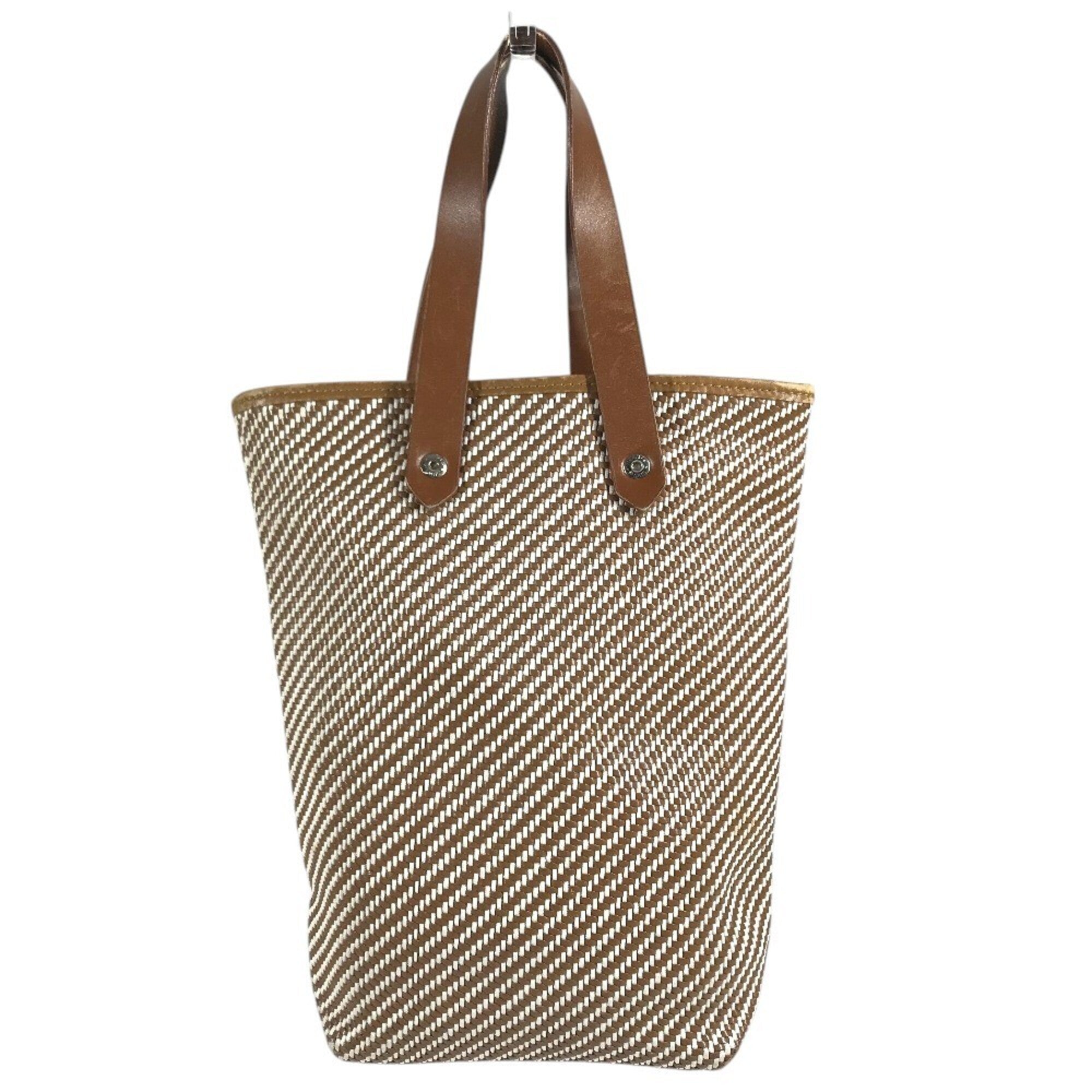 Hermes Brown Leather Canvas Handbag Tote Bag (Pre-Owned)