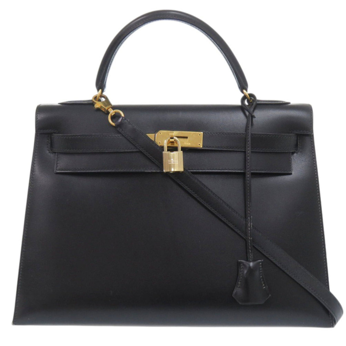 Hermes Black Box Calf Leather Handbag (Pre-Owned)