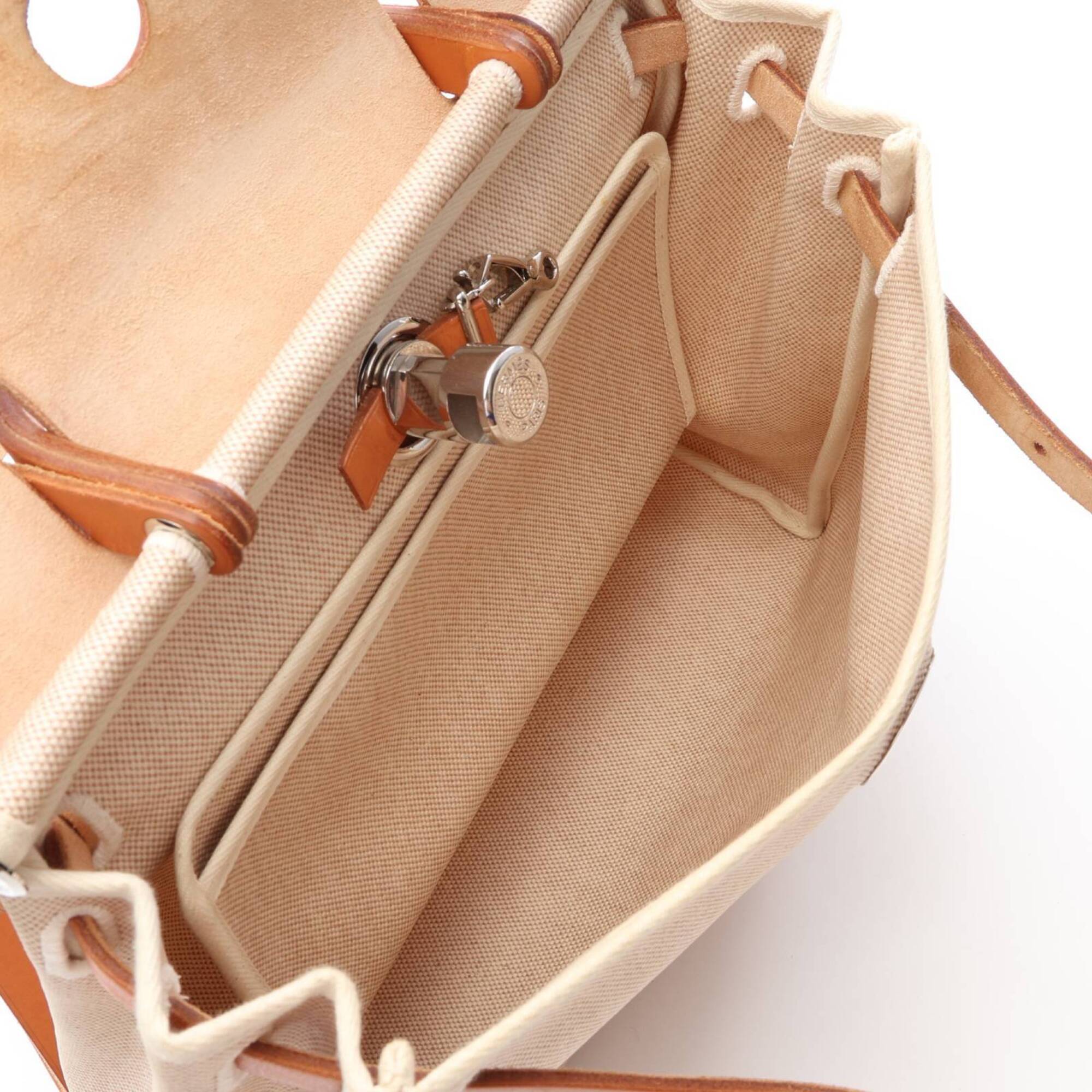 Hermes Brown Ecru Ivory Natural Toile H Handbag (Pre-Owned)