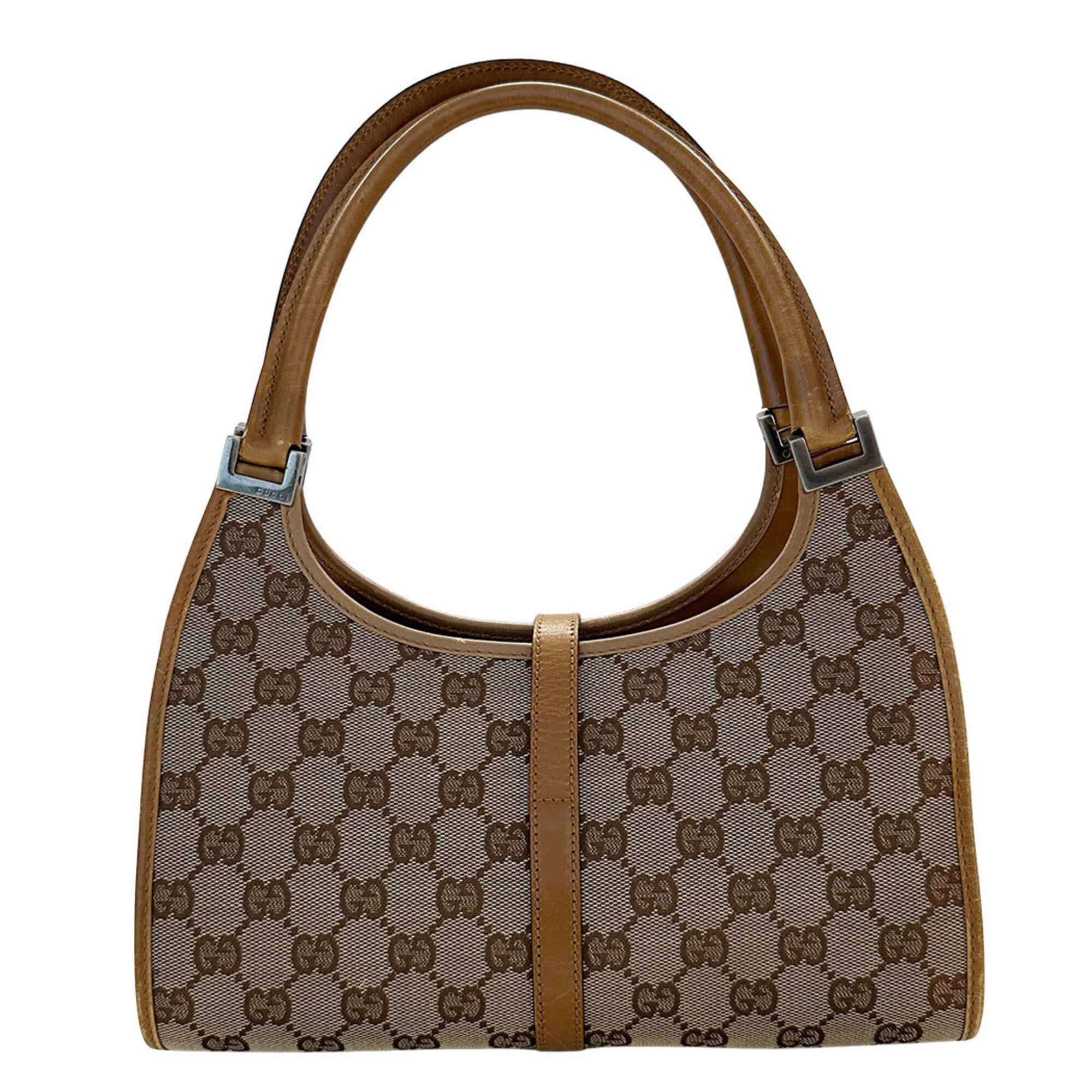Gucci Beige Brown Canvas Handbag Shoulder Bag (Pre-Owned)