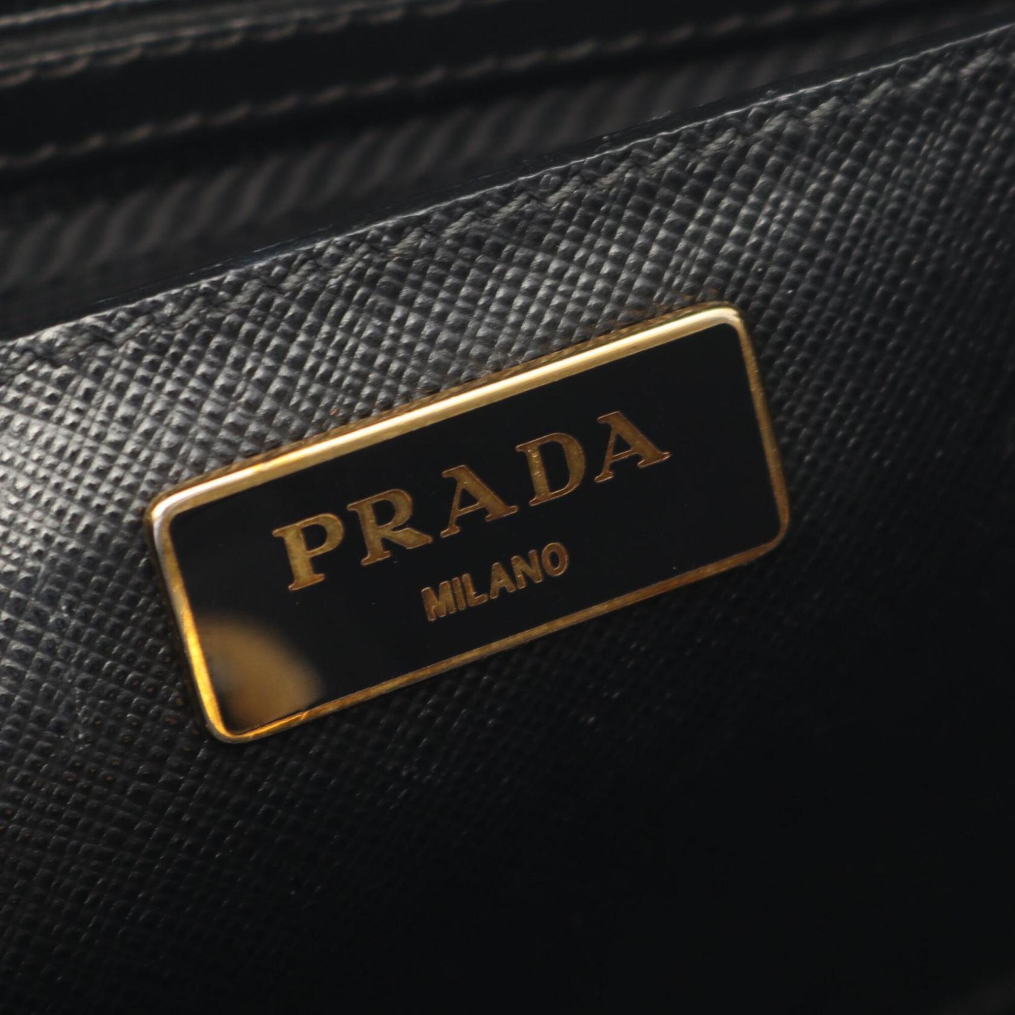 Prada Black White Saffiano Triangle Handbag Tote Bag (Pre-Owned)